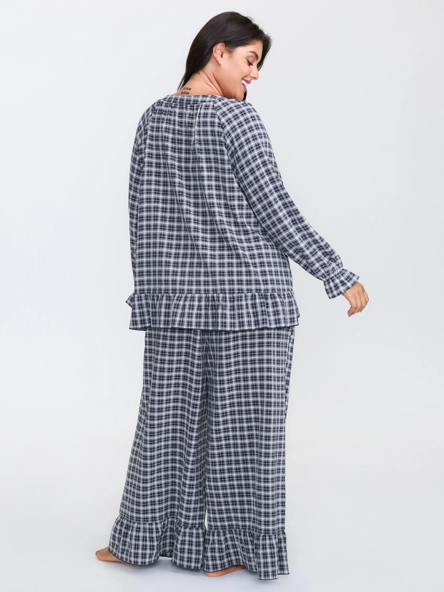 Gingham Ruffled Hem Loungewear Set - Image 55