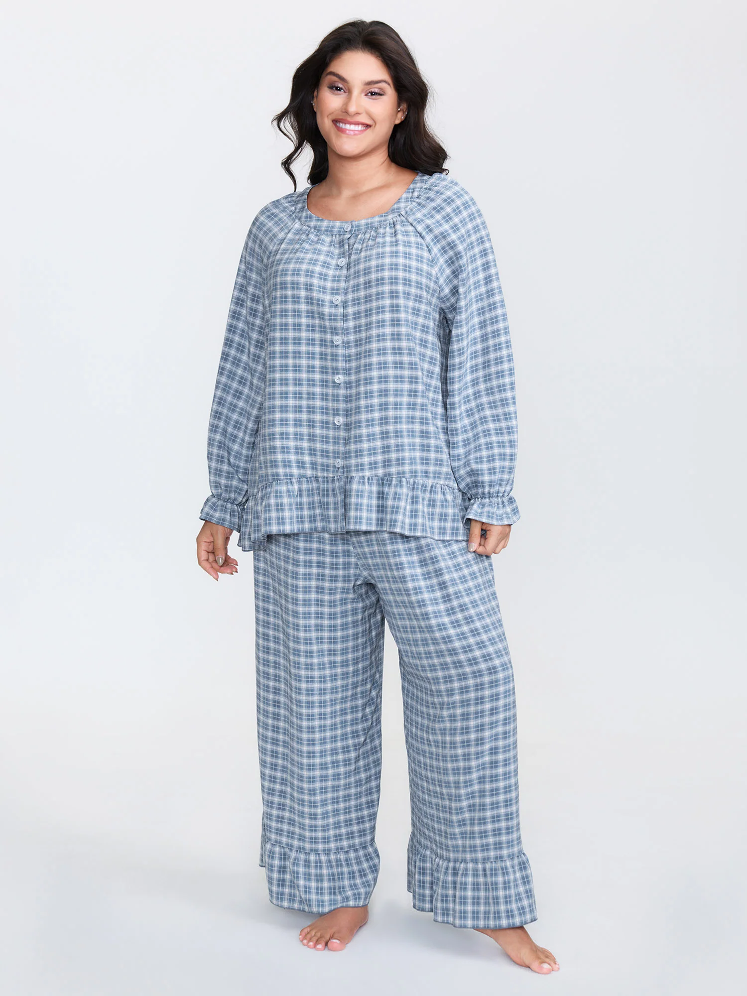 Gingham Ruffled Hem Loungewear Set - Image 56