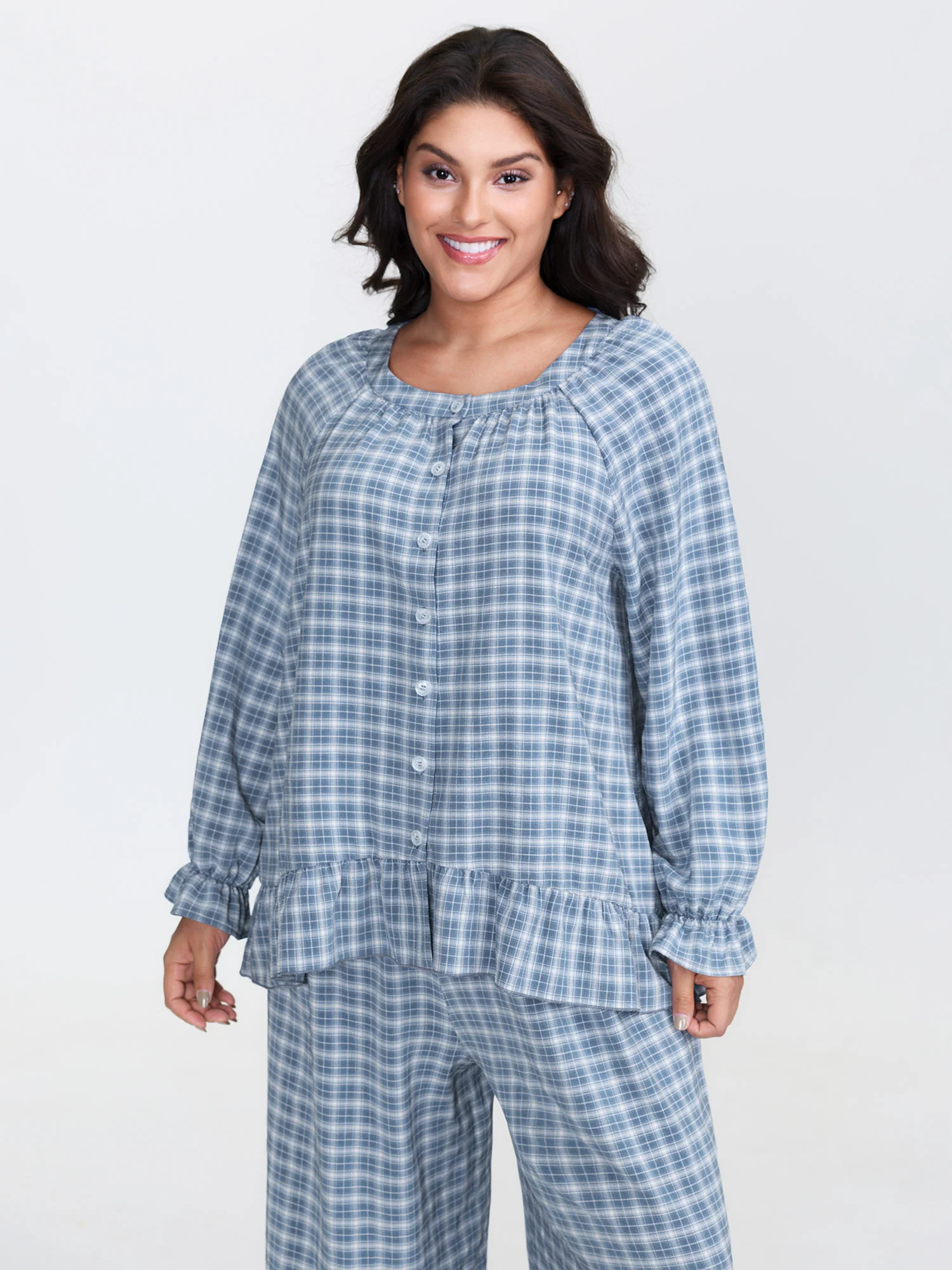 Gingham Ruffled Hem Loungewear Set - Image 58