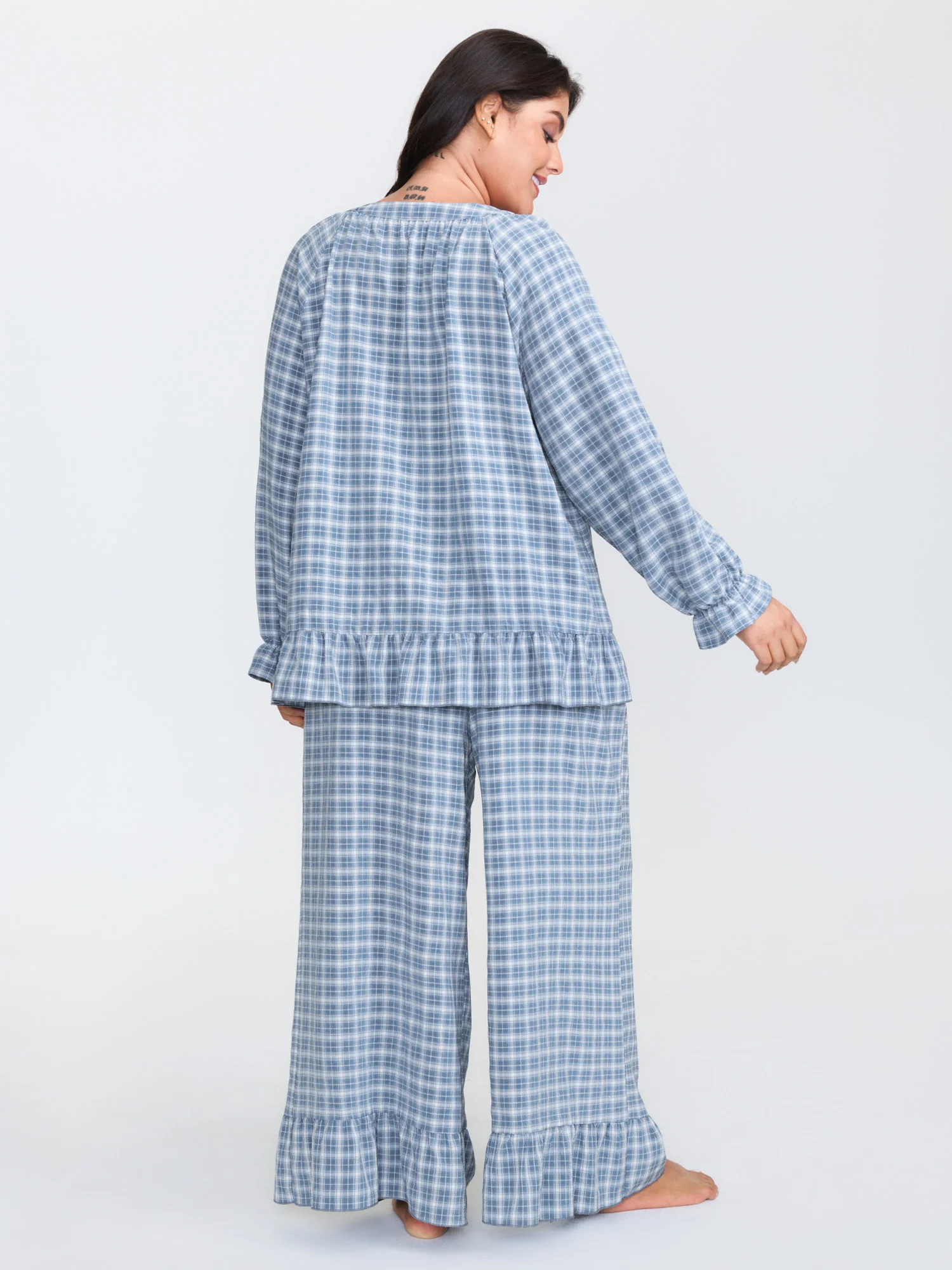 Gingham Ruffled Hem Loungewear Set - Image 62