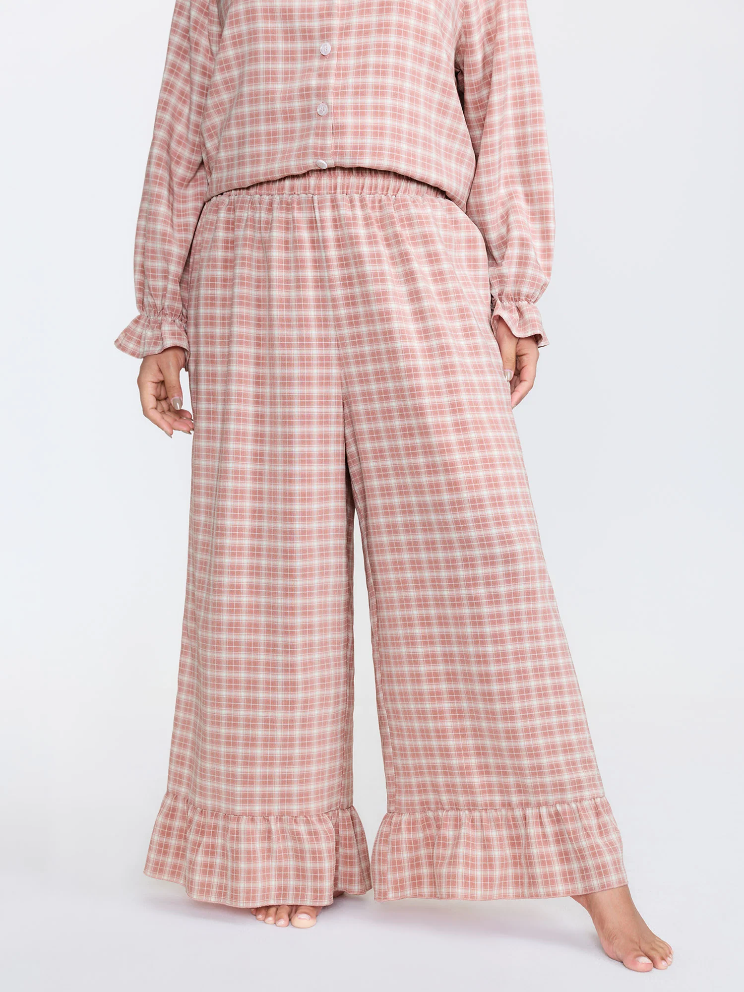 Gingham Ruffled Hem Loungewear Set - Image 66
