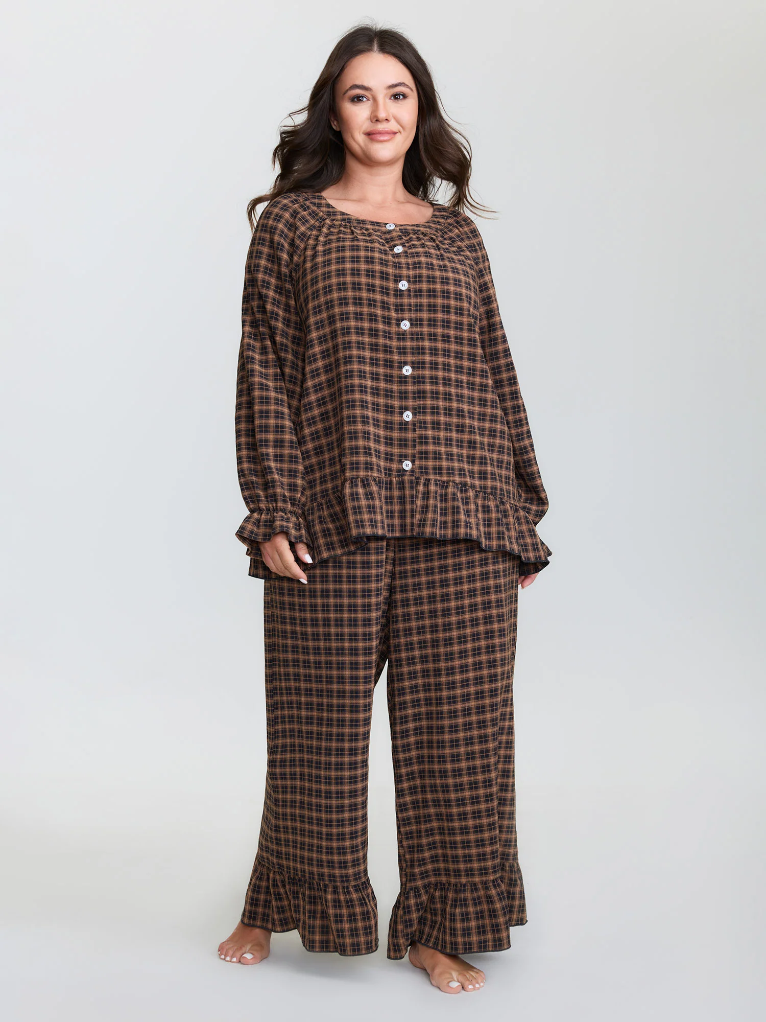 Gingham Ruffled Hem Loungewear Set - Image 8