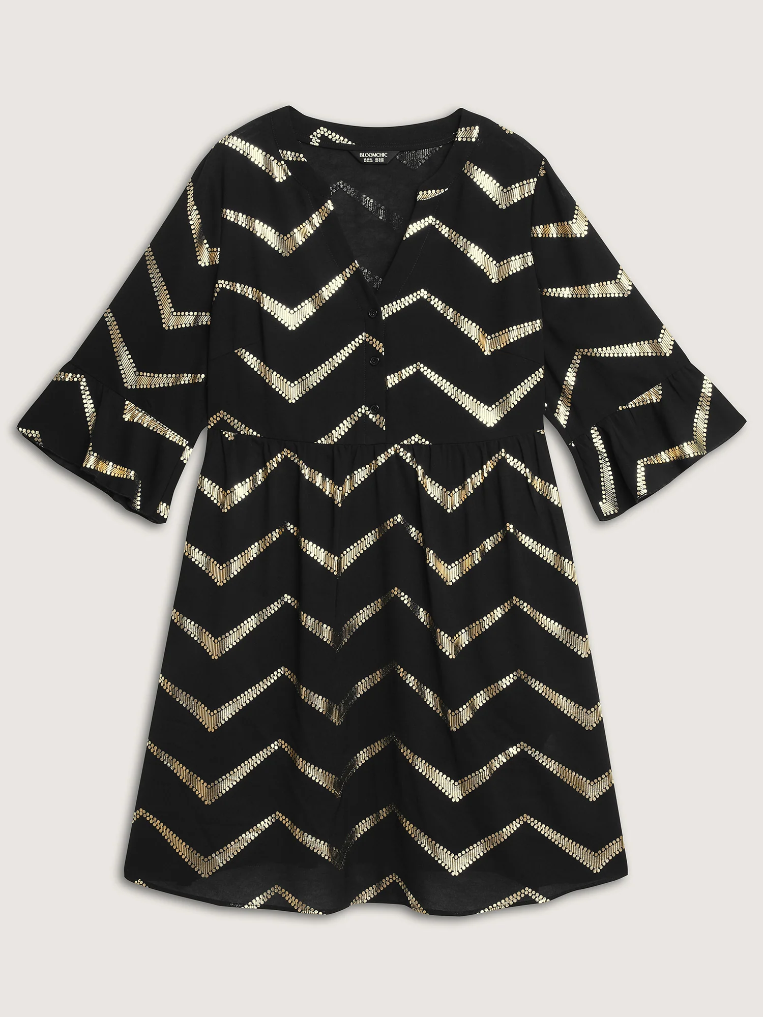 Gold Stamping Wavy Knee-Length Dress - Image 7