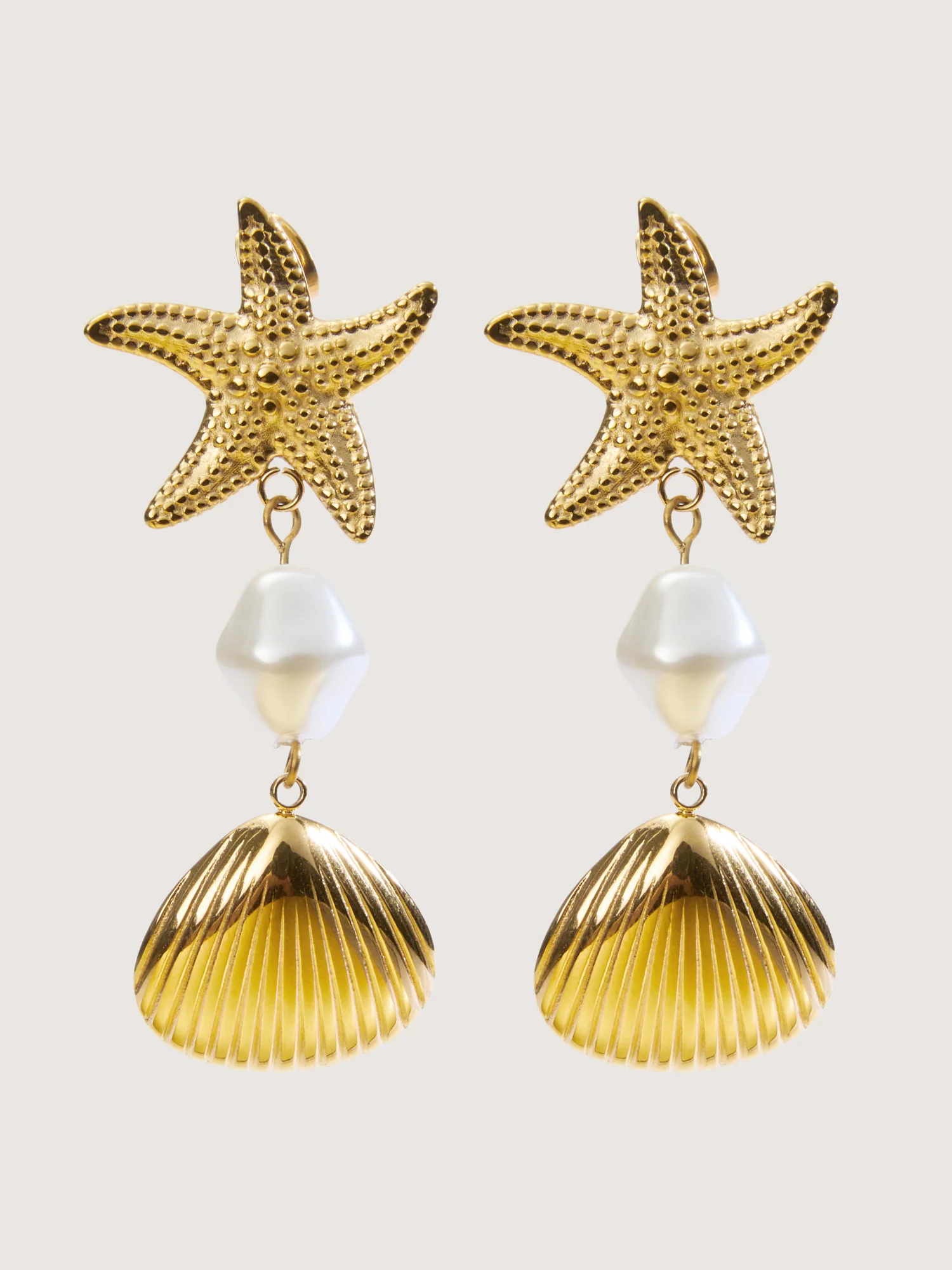 Gold Starfish & Shell Drop Earrings - Image 2