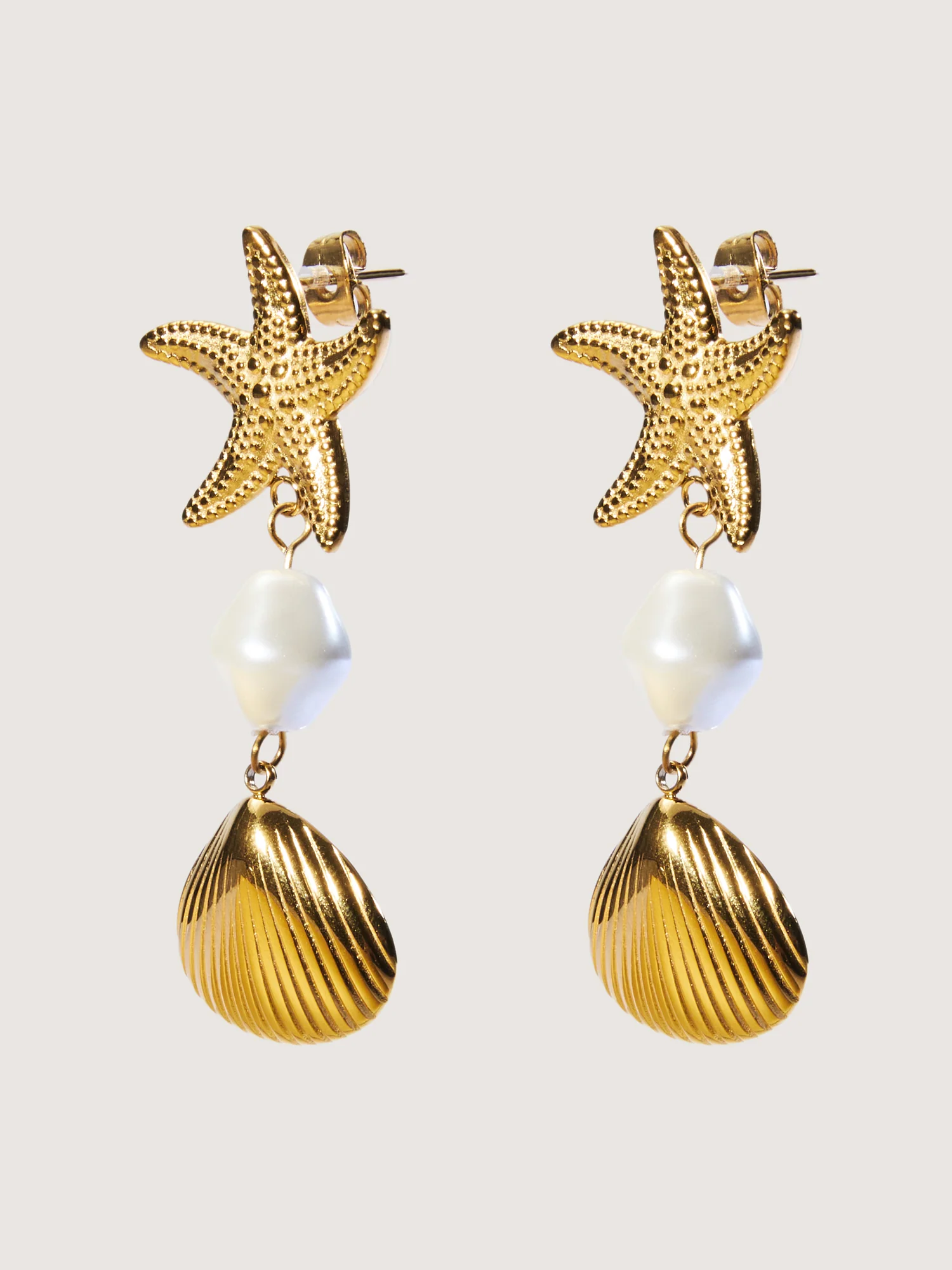 Gold Starfish & Shell Drop Earrings - Image 4