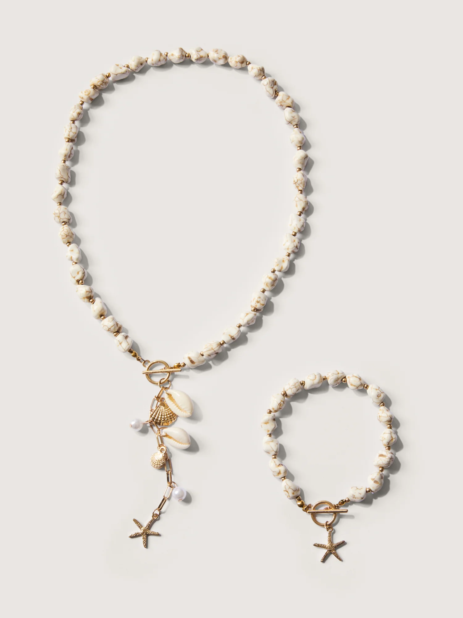Gold Starfish Shell Pearl Toggle Clasp Jewelry Set