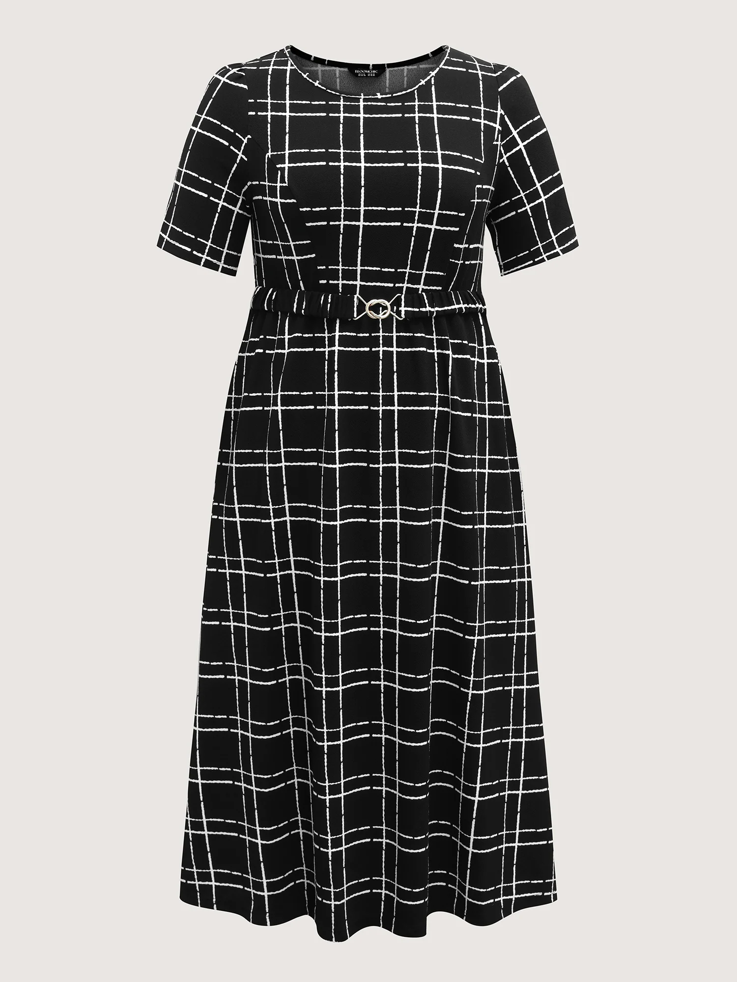Grid Print Knit Belted Midi Dress - Image 7