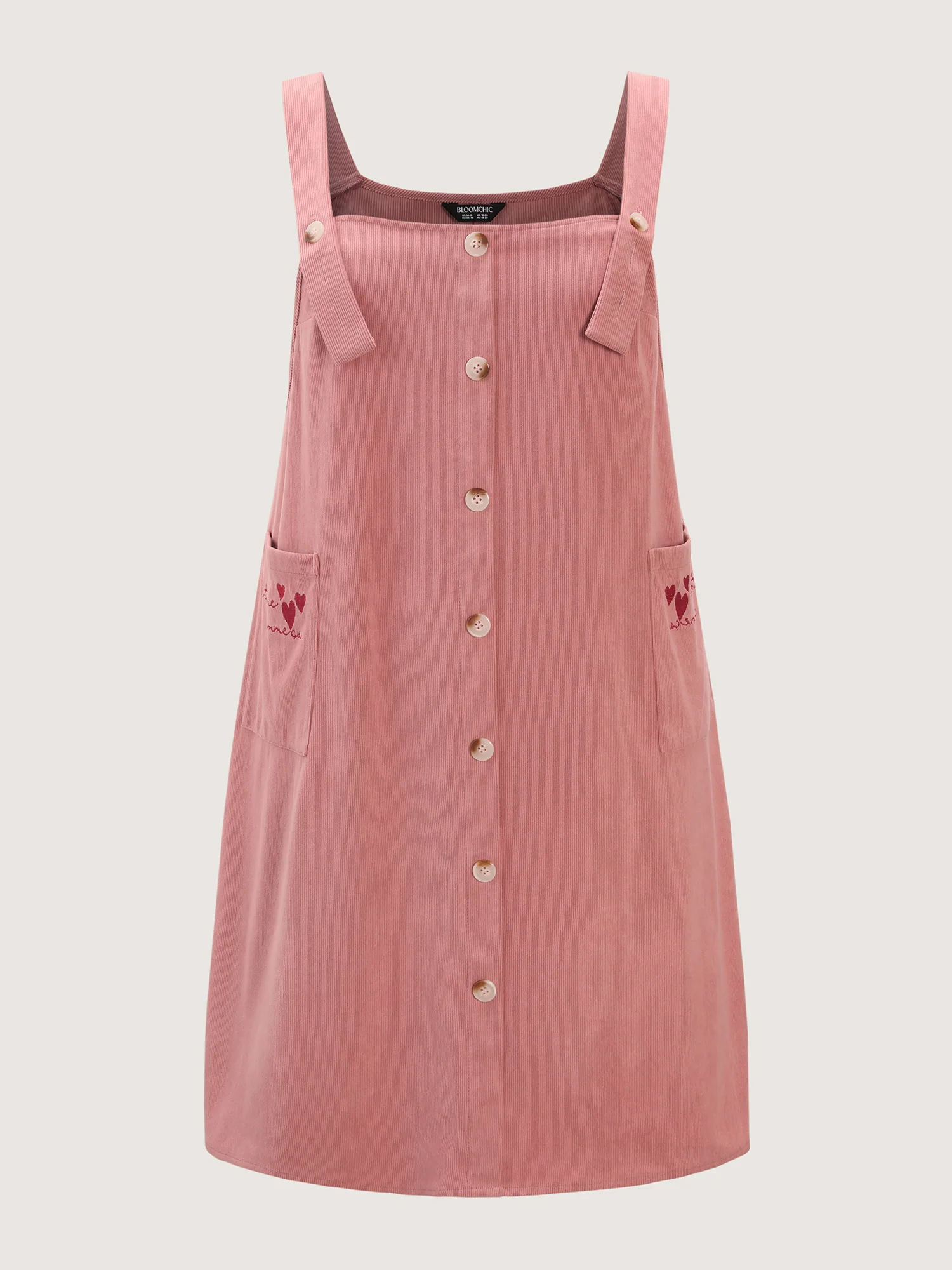 Heart Embroidered Pockets Adjustable Overall Dress - Image 8