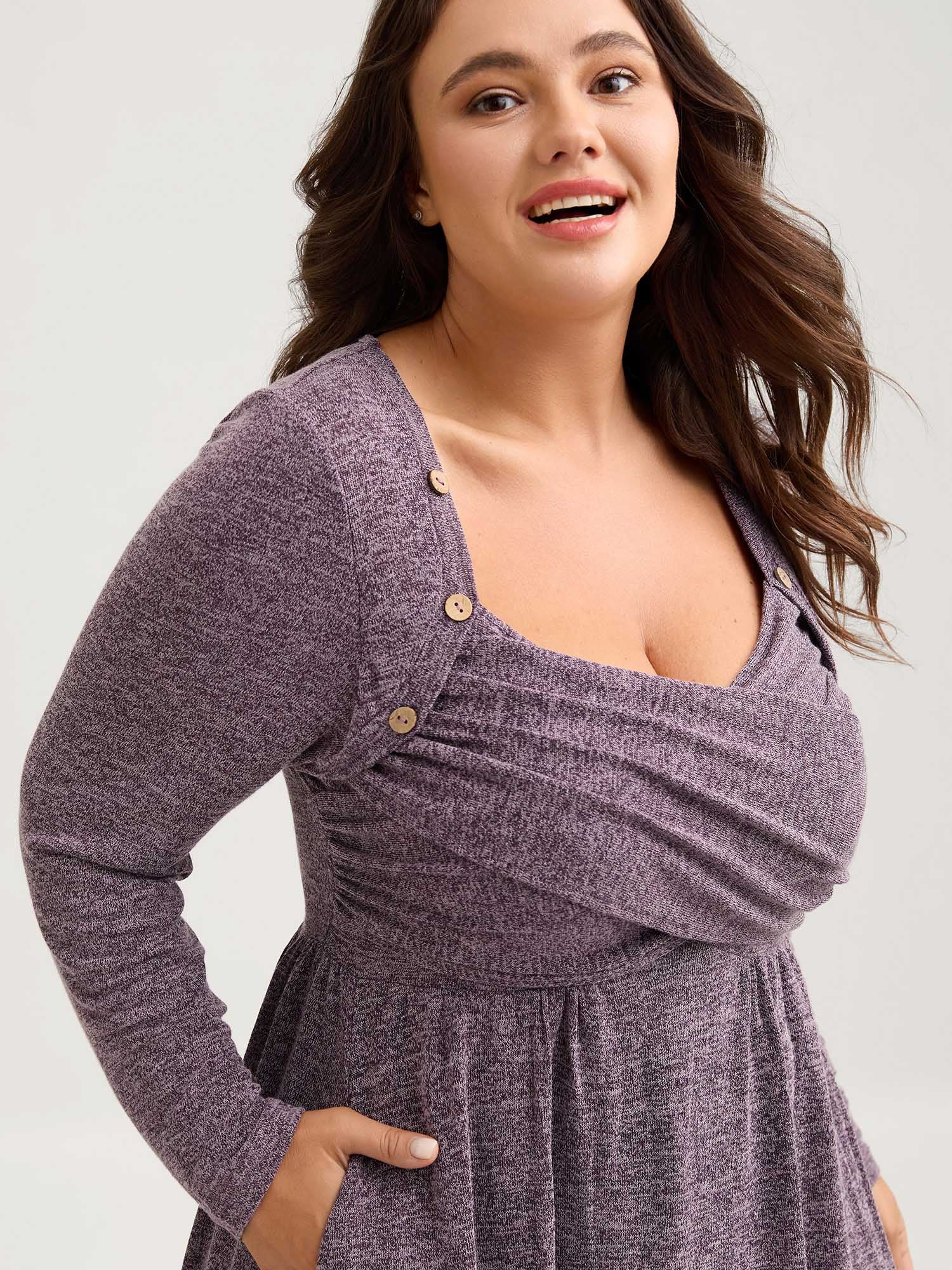 Heart Neckline Button Detailing Crossover Fit Dress - Image 2