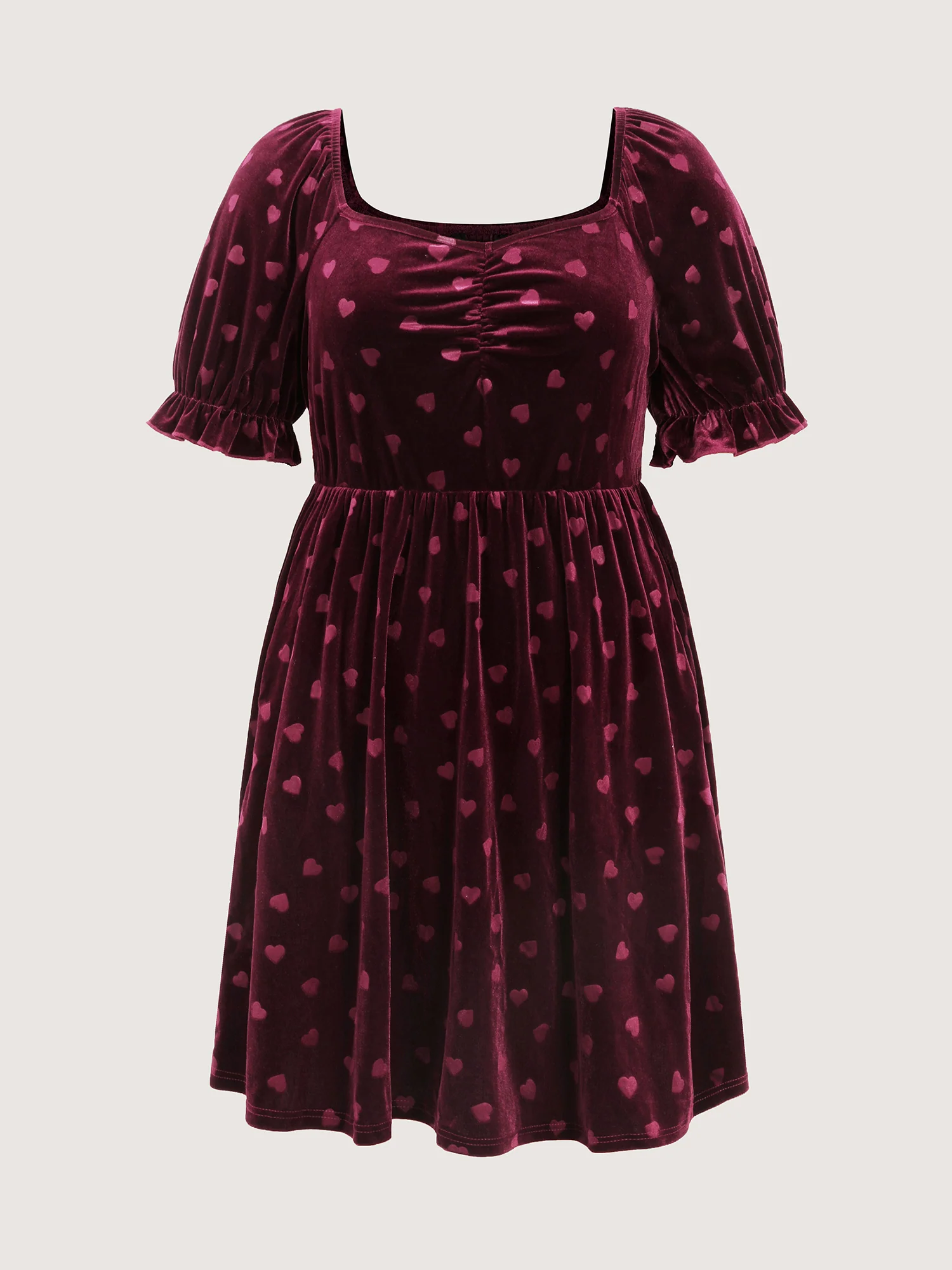 Velvet Heart Print Puff Sleeve Mini Dress - Image 7