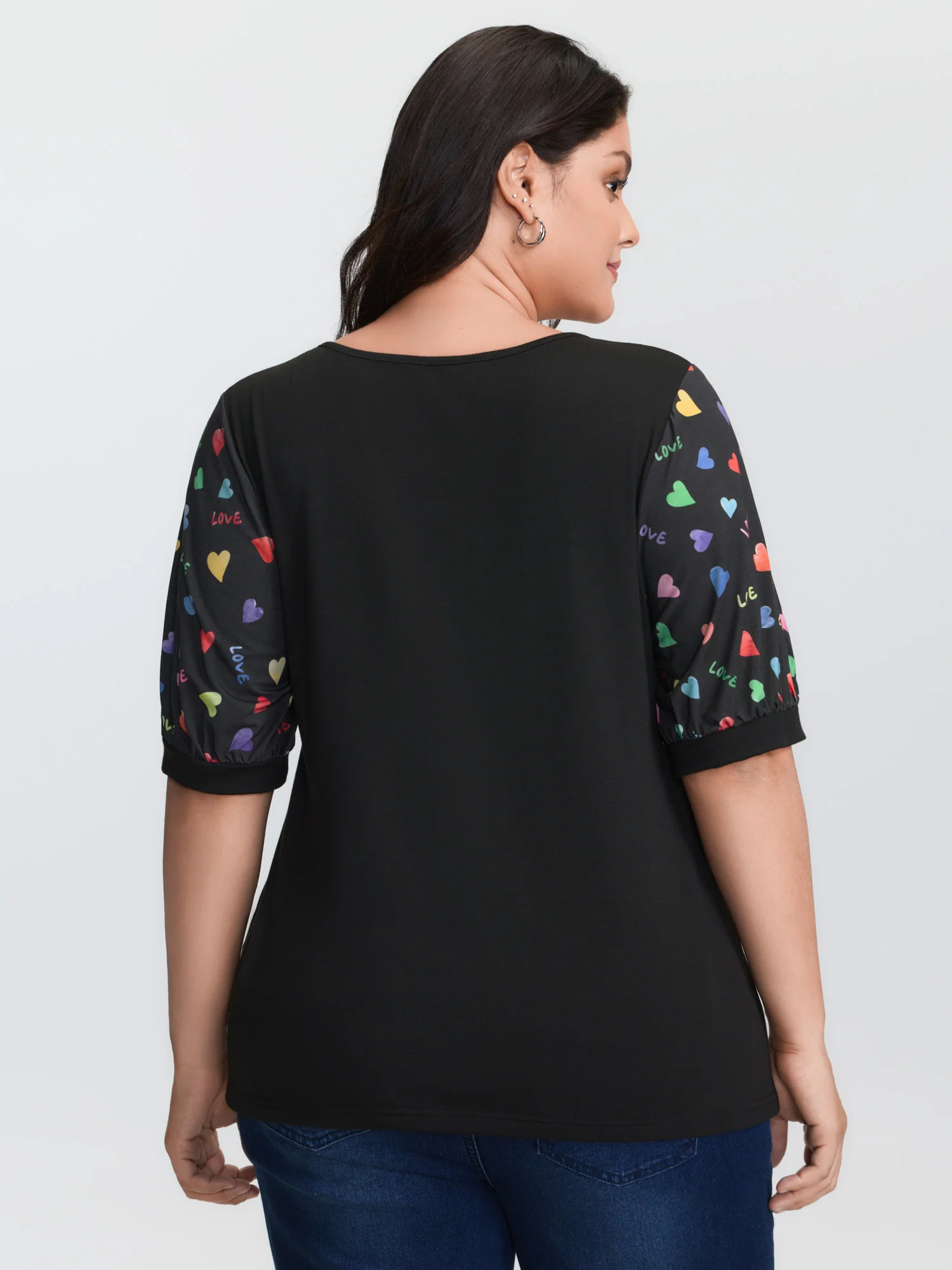Heart Print Stretchy V-Neck T-Shirt - Image 4