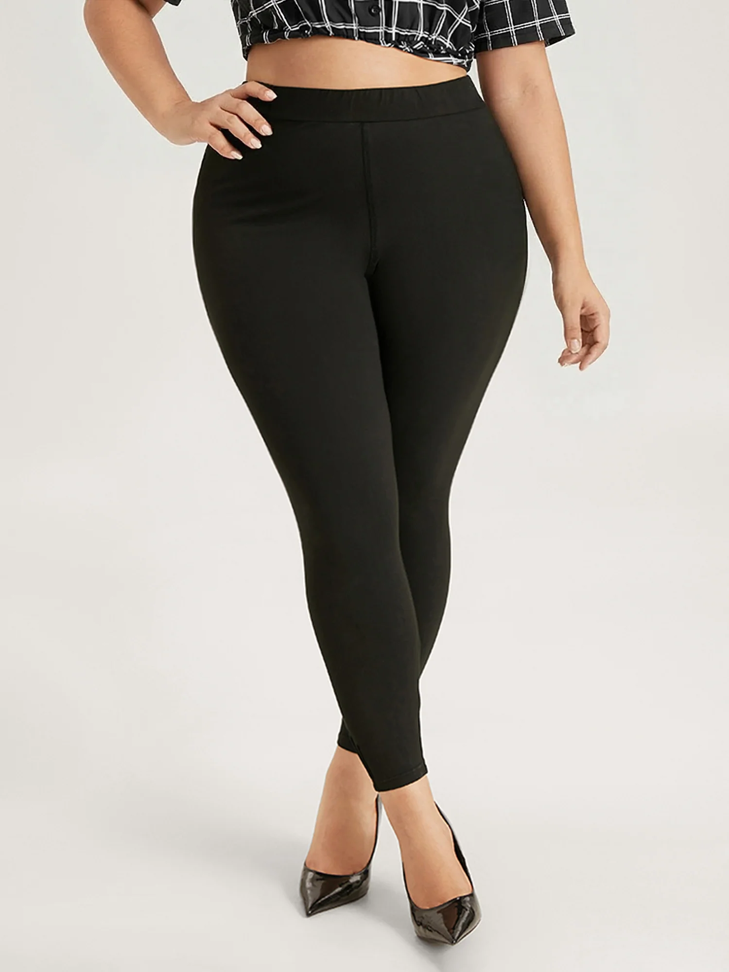 High Rise Pleated Elastic Waist Skinny Leggings