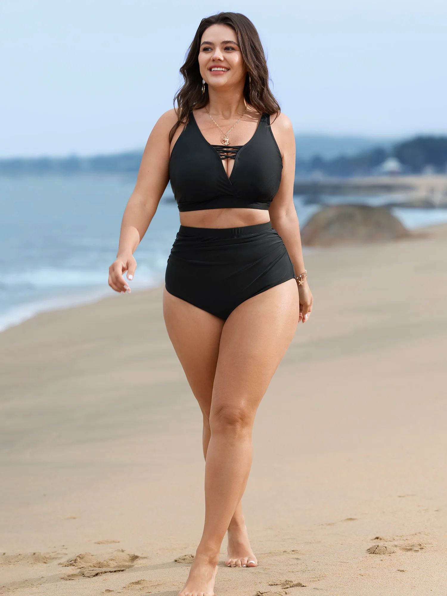 High Rise Ruched Plain Bikini Bottoms - Image 5