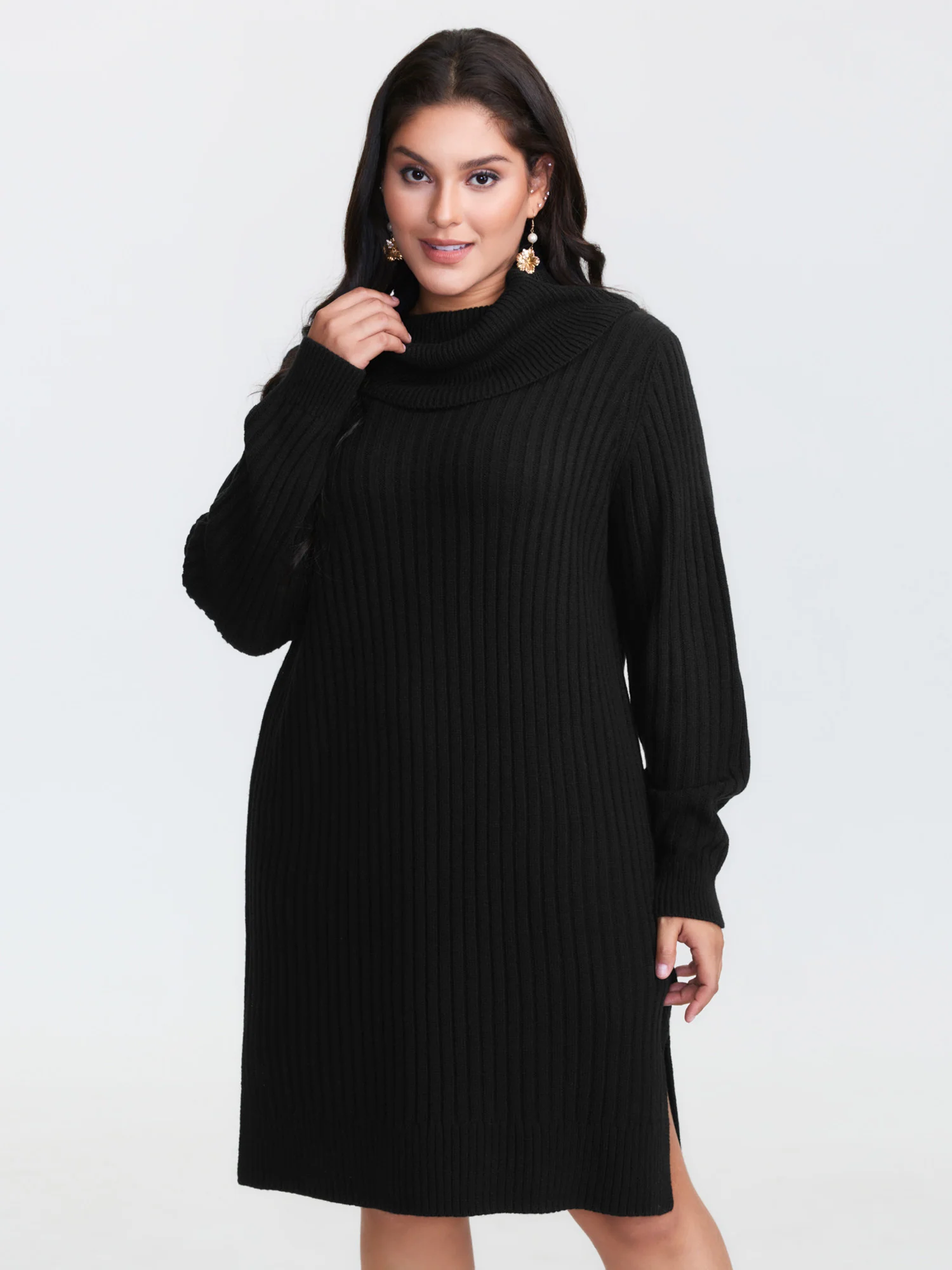 High Turtleneck Textured Sweater Dress