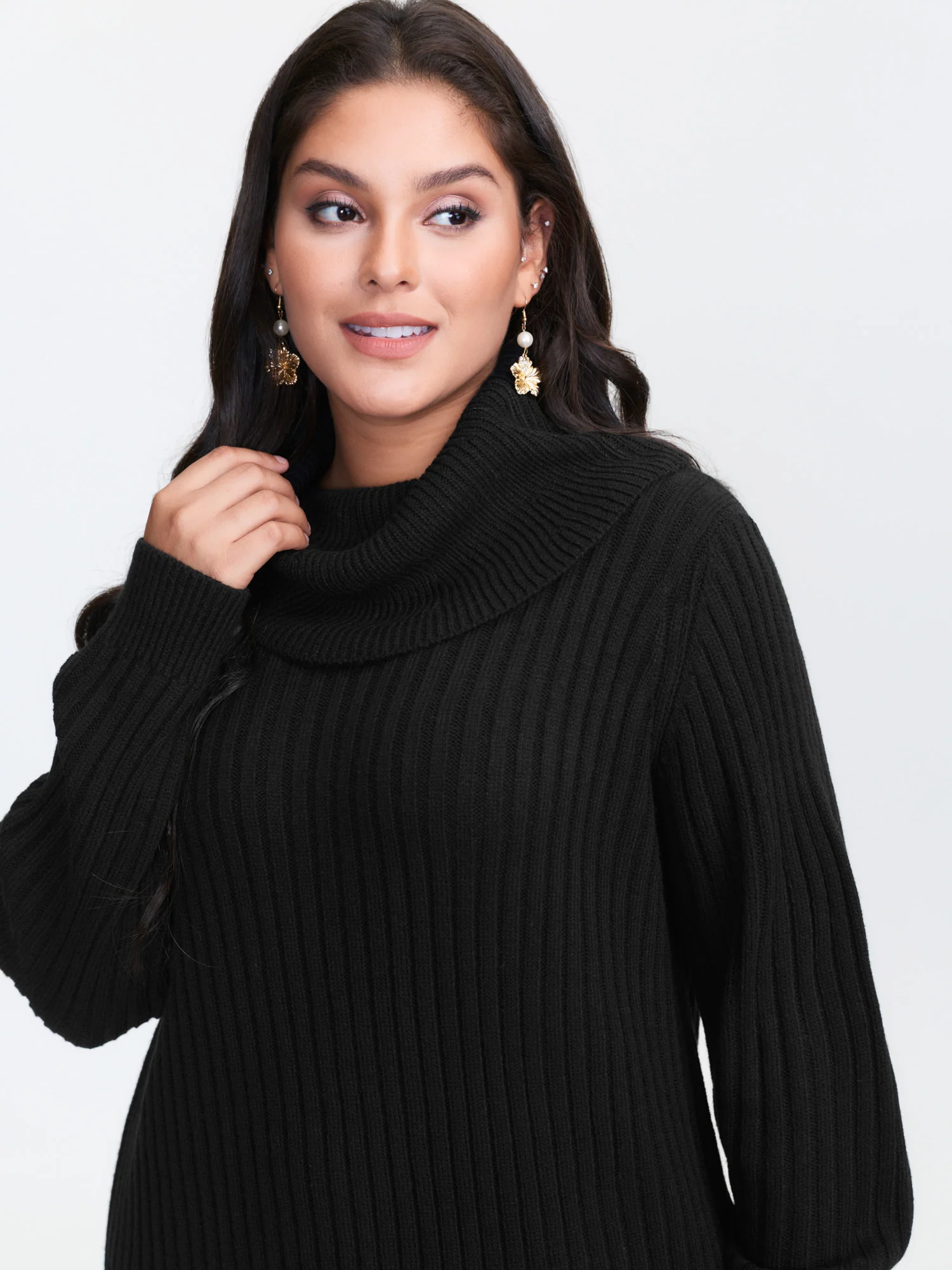 High Turtleneck Textured Sweater Dress - Image 4