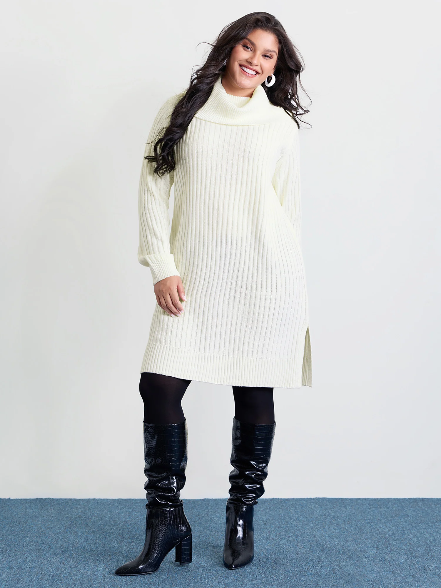 High Turtleneck Textured Sweater Dress - Image 9