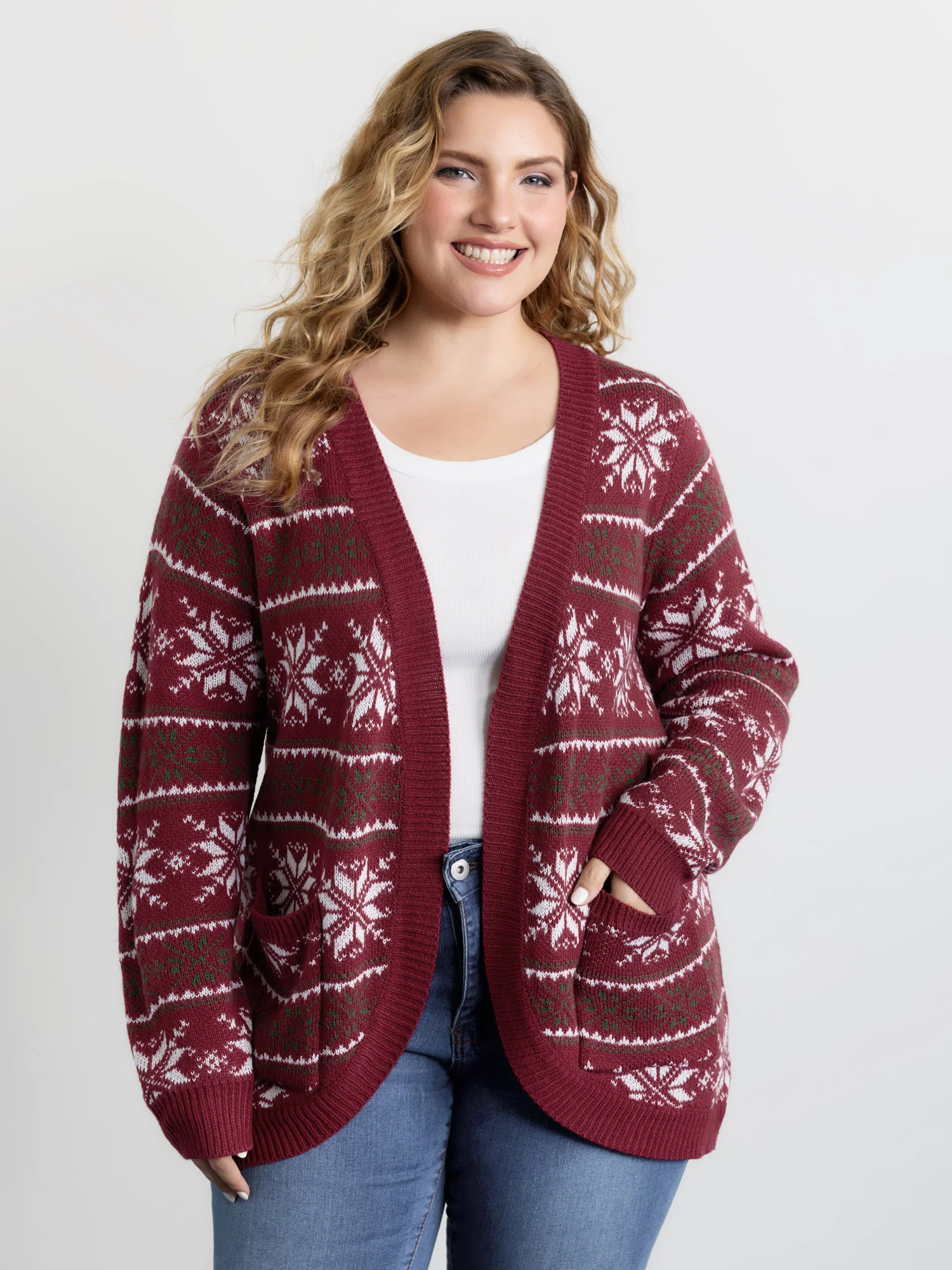 Holiday Curvy Hem Ribbed Knit Cardigan - Image 2