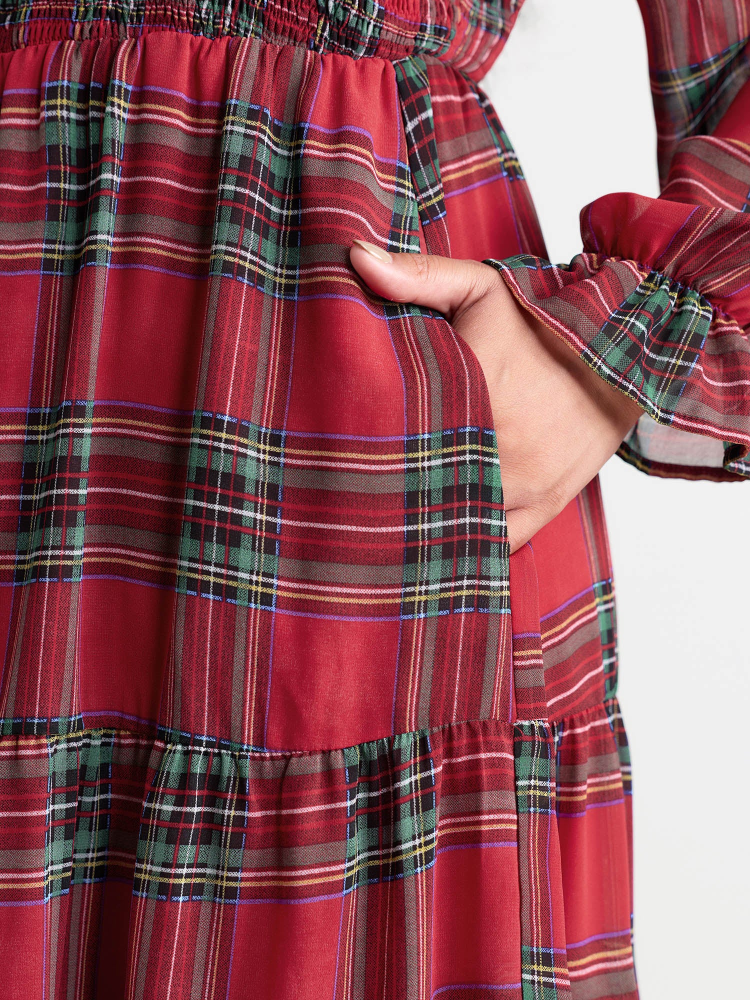 Holiday Plaid Shirred Bodice Maxi Dress - Image 4