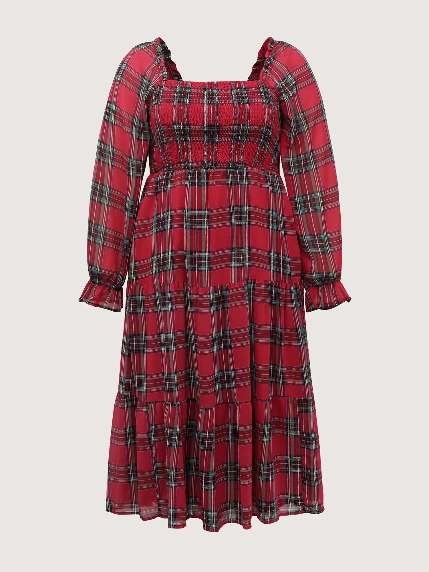 Holiday Plaid Shirred Bodice Maxi Dress - Image 8