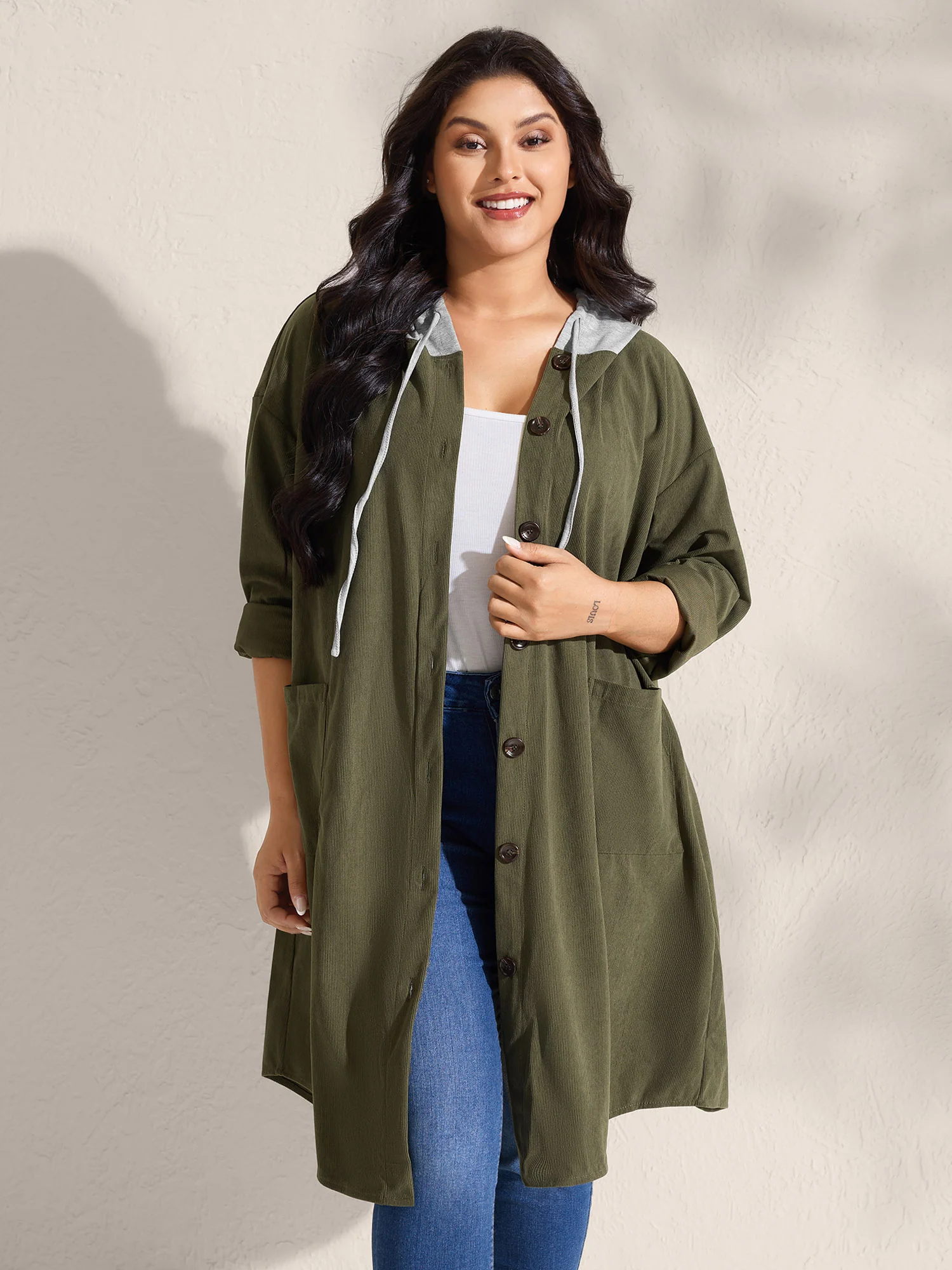 Hooded Button-Front Pockets Jacket