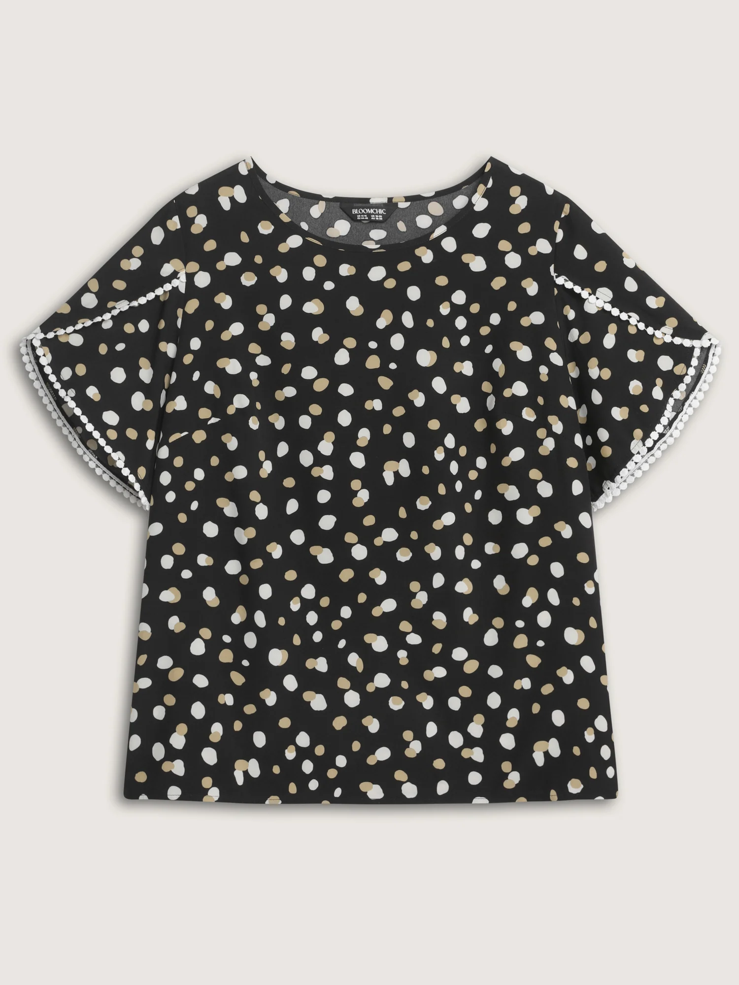 Irregular Polka Dots Print Lace Trim Blouse - Image 7
