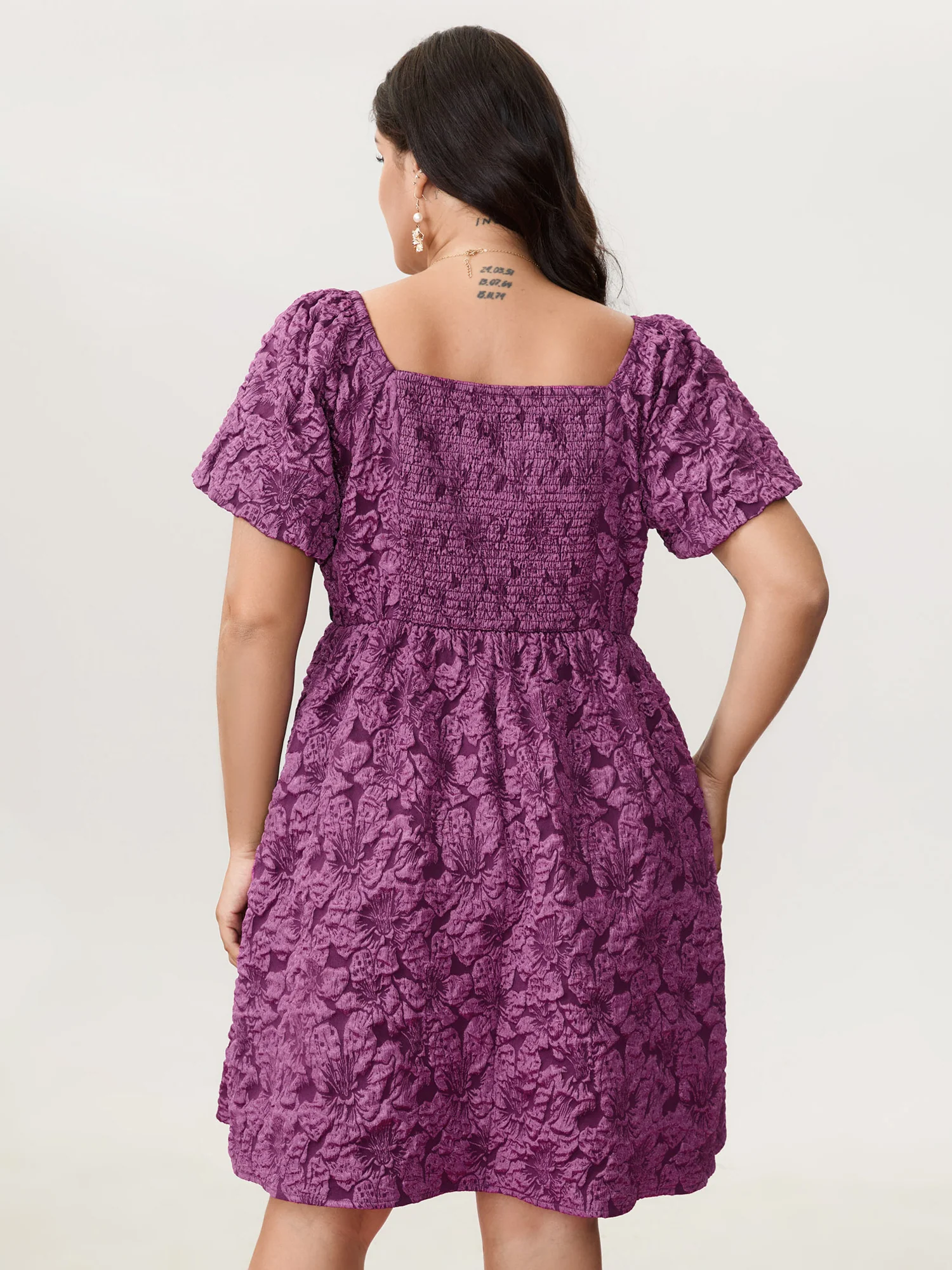 Jacquard Bow-Tie Shirred Mini Dress - Image 5