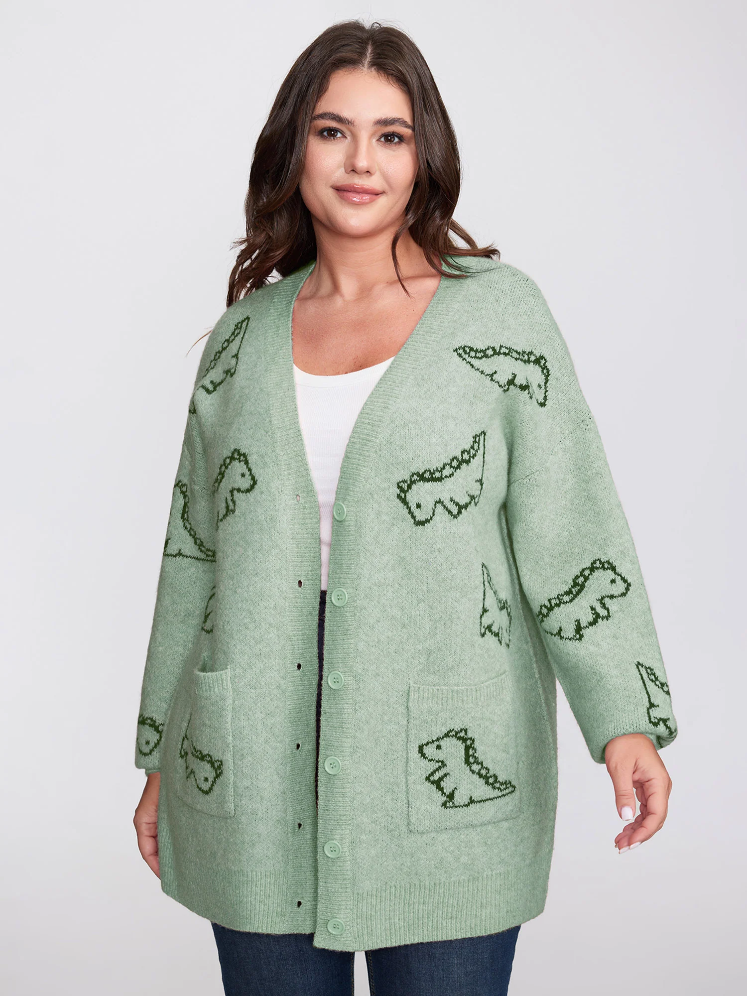 Jacquard Dinosaur Print Knit Cardigan - Image 3
