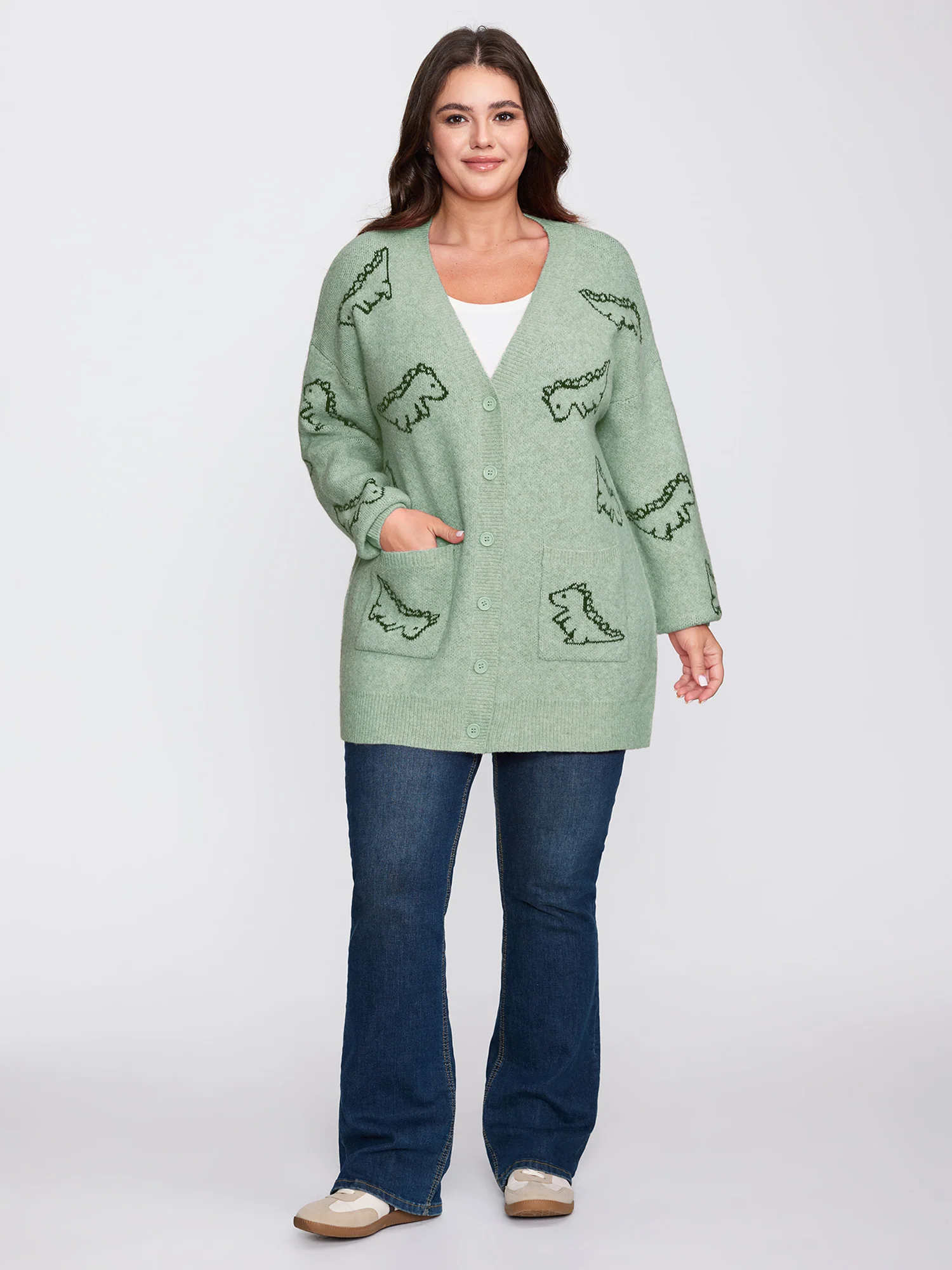 Jacquard Dinosaur Print Knit Cardigan - Image 4