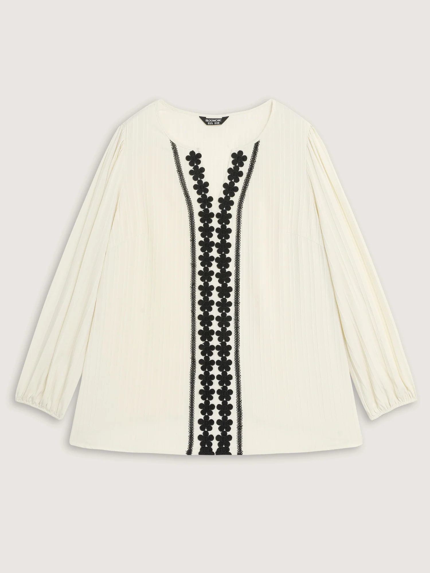 Lace Spliced Textured Lantern Sleeve Blouse - Image 7