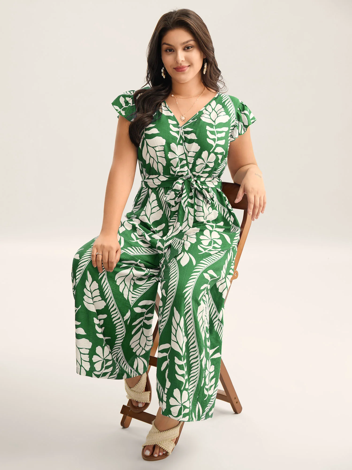 Large Floral Print Pockets Jumpsuit - Image 3
