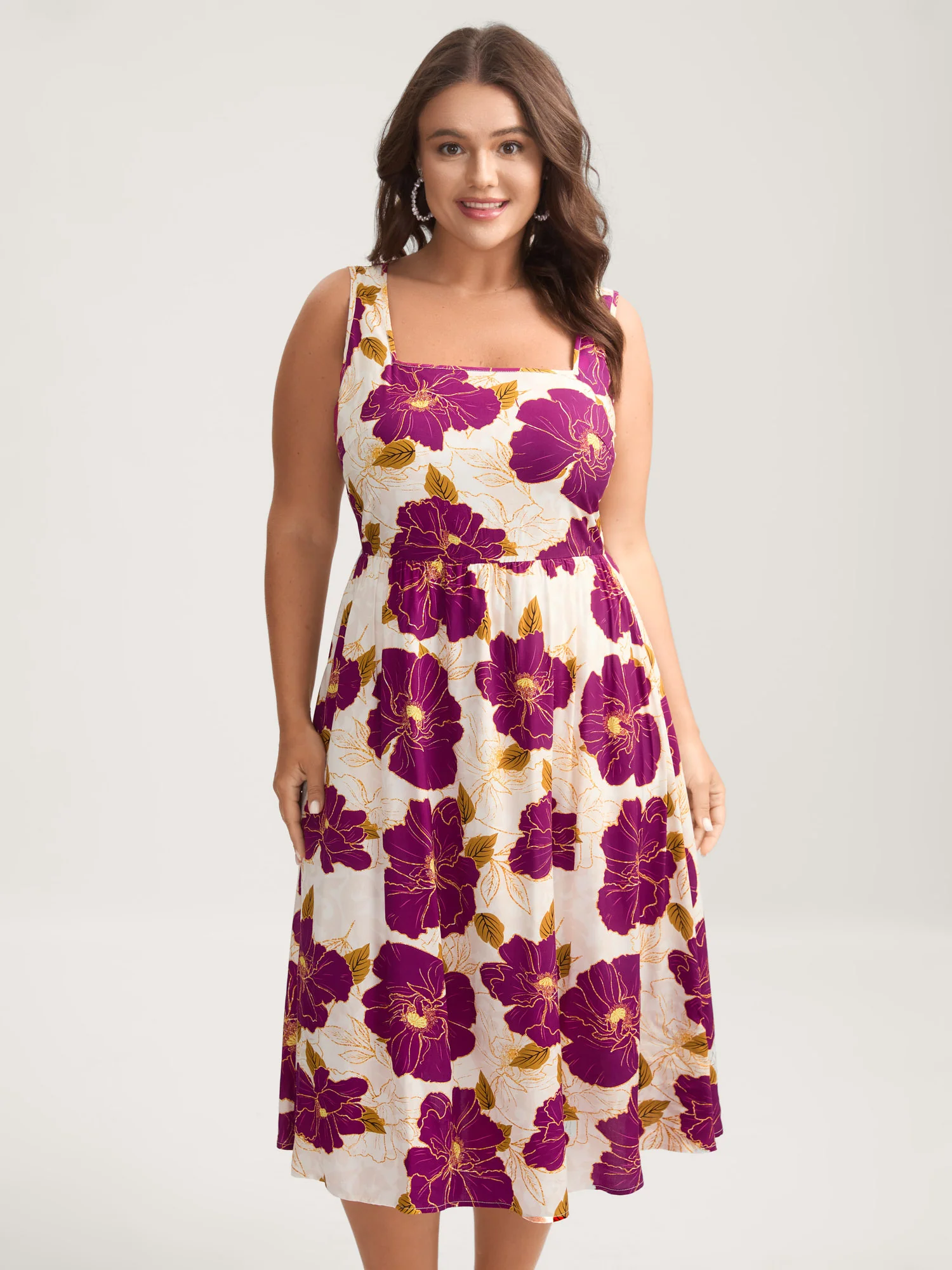 Large Floral Print Pockets Midi Dress - Image 3