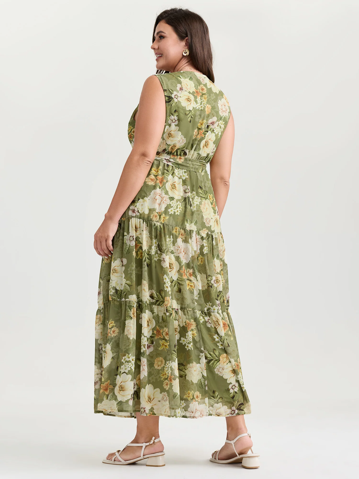 Large Floral Print Waist-Tie Tiered Maxi Dress - Image 4