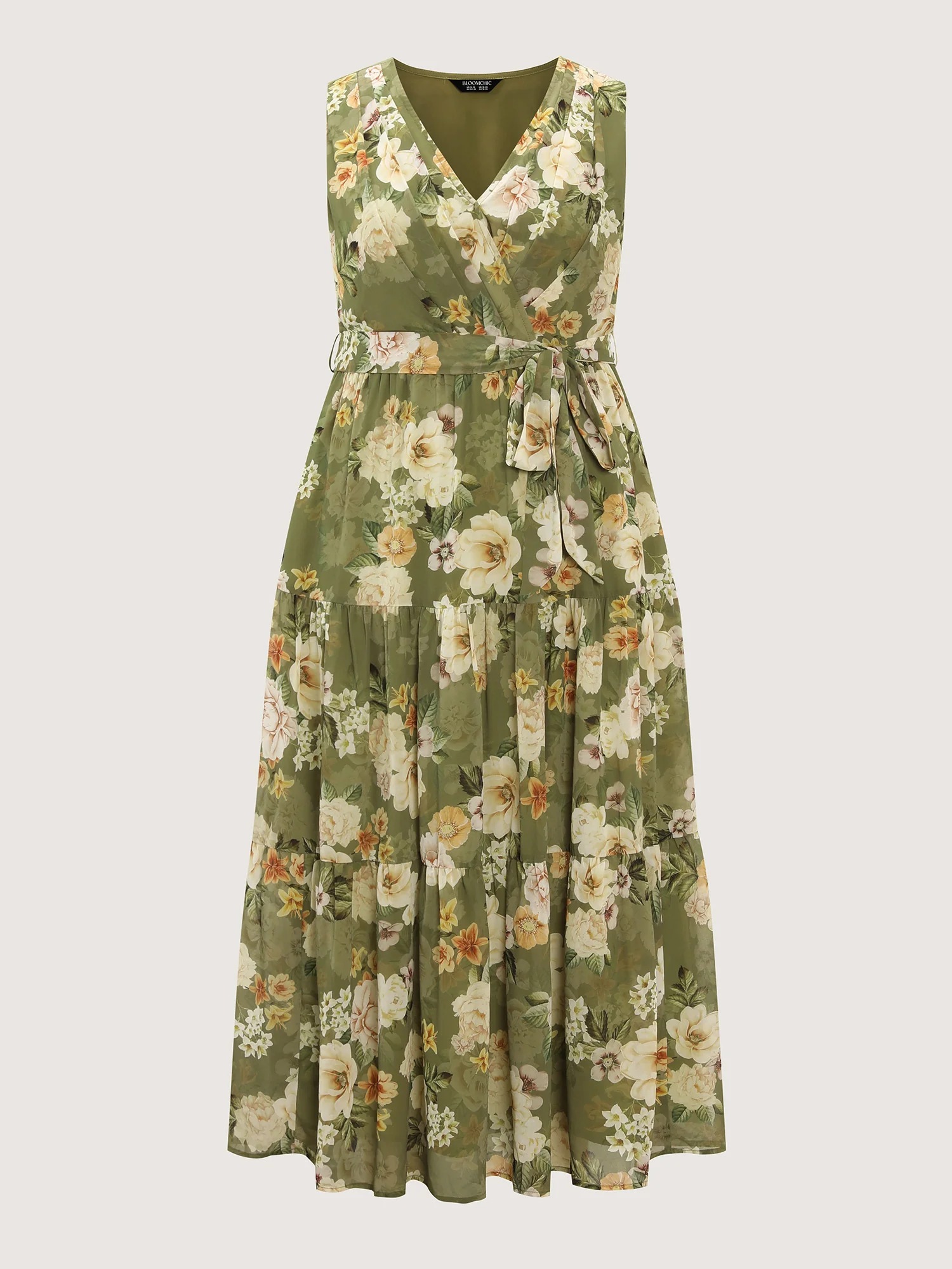 Large Floral Print Waist-Tie Tiered Maxi Dress - Image 7