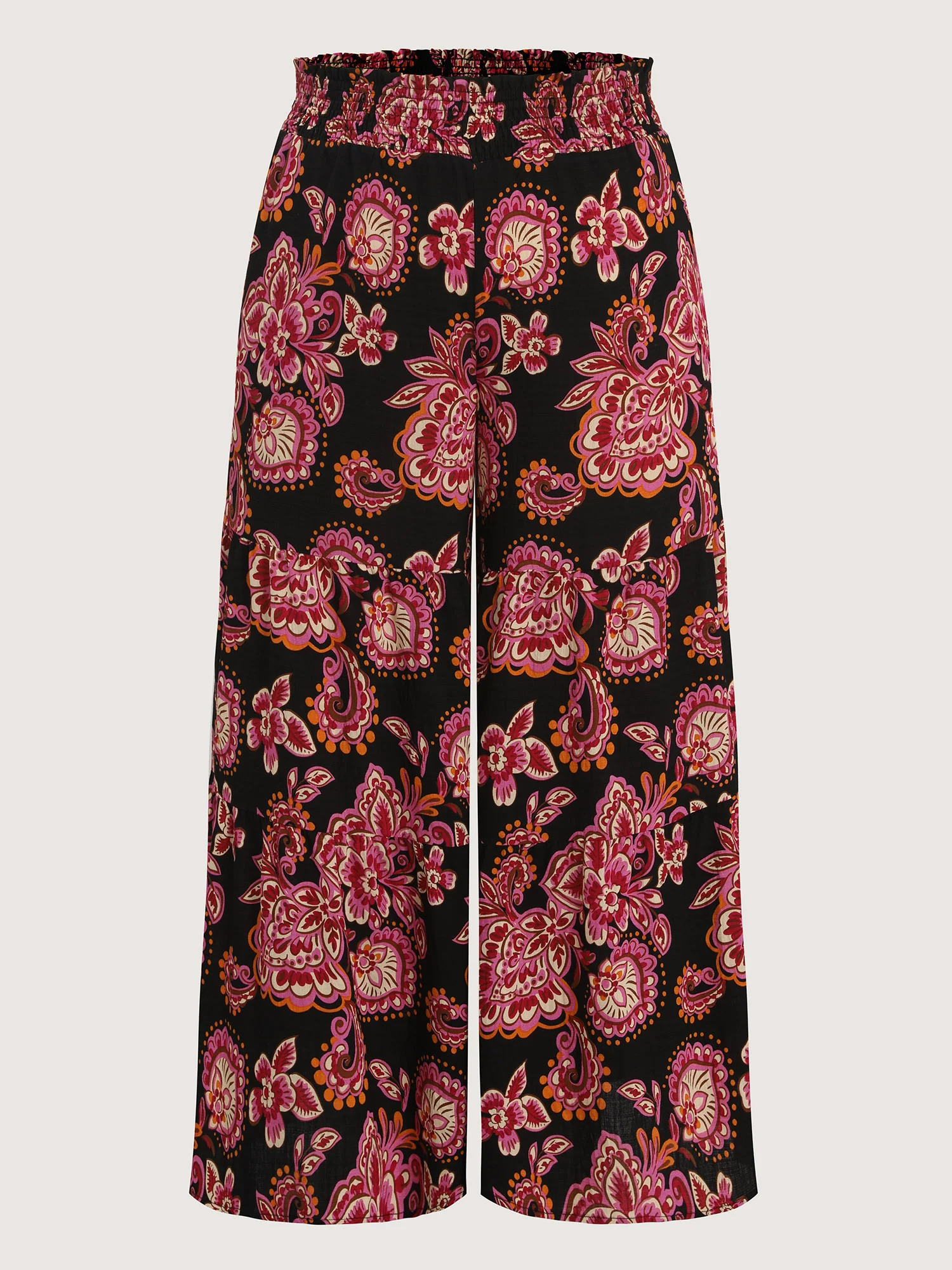 Large Floral Print Wide Shirred Waistband Pants - Image 9