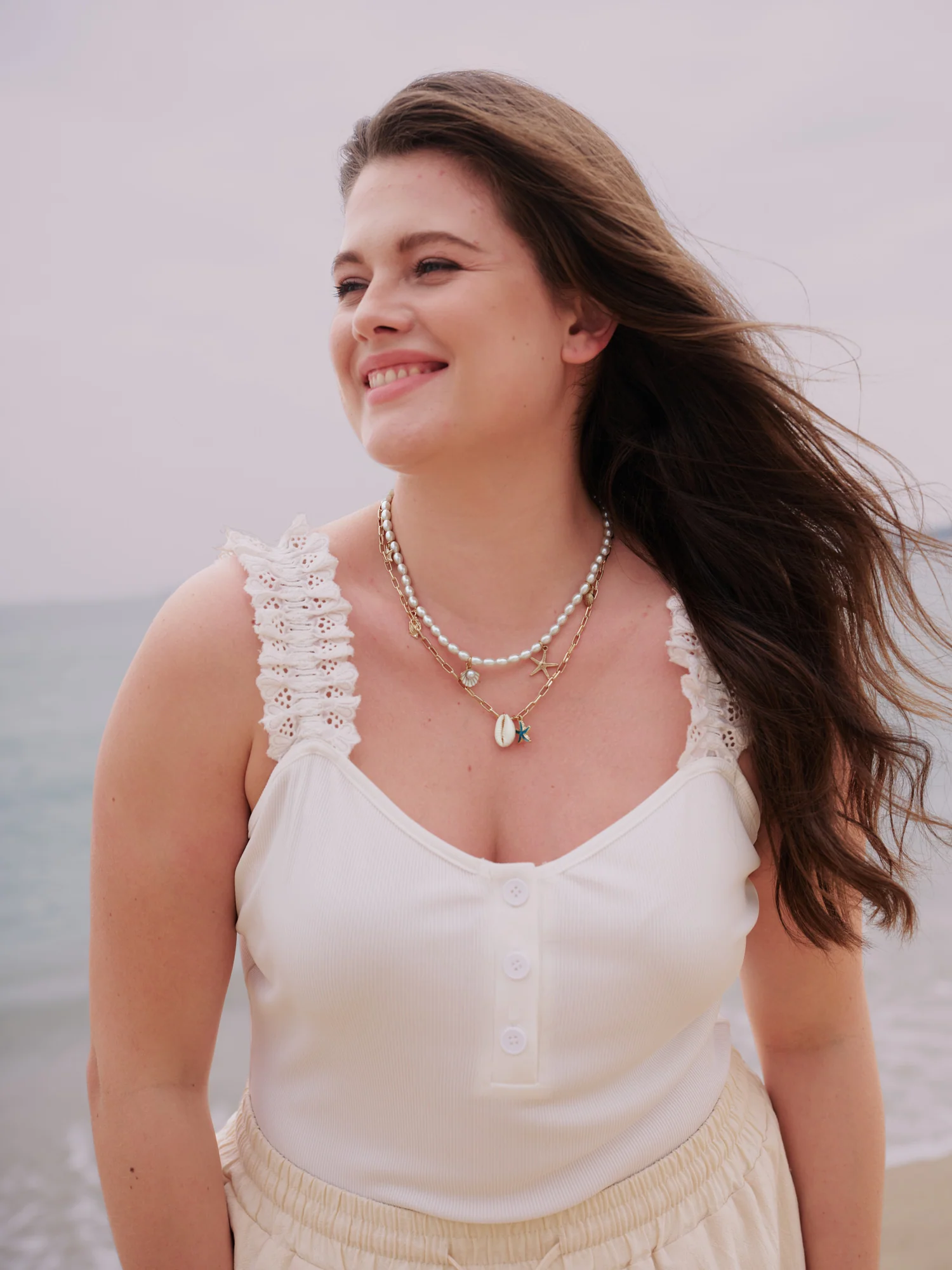 Layered Chain & Pearl Ocean Charm Necklace - Image 2