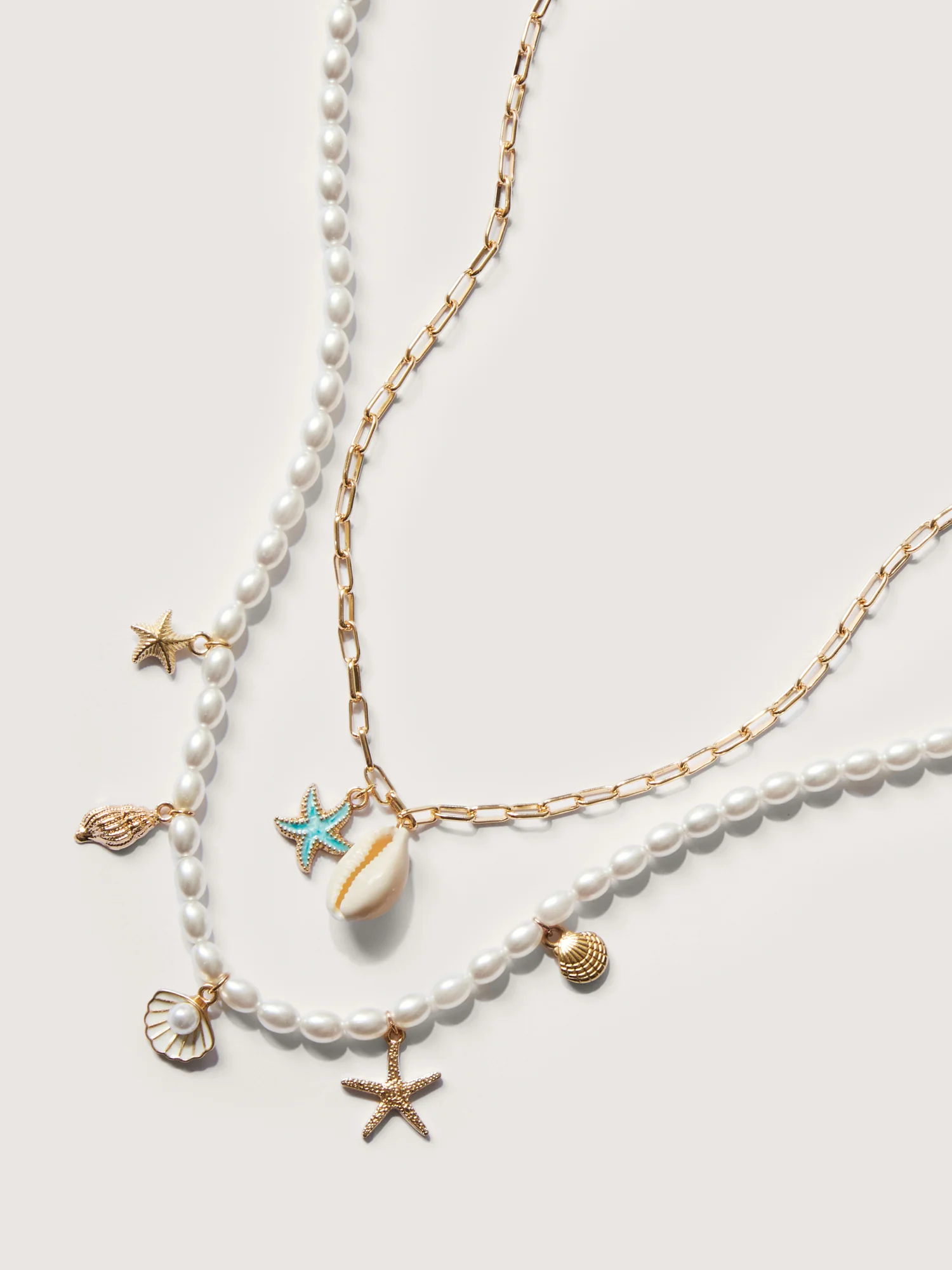 Layered Chain & Pearl Ocean Charm Necklace - Image 4