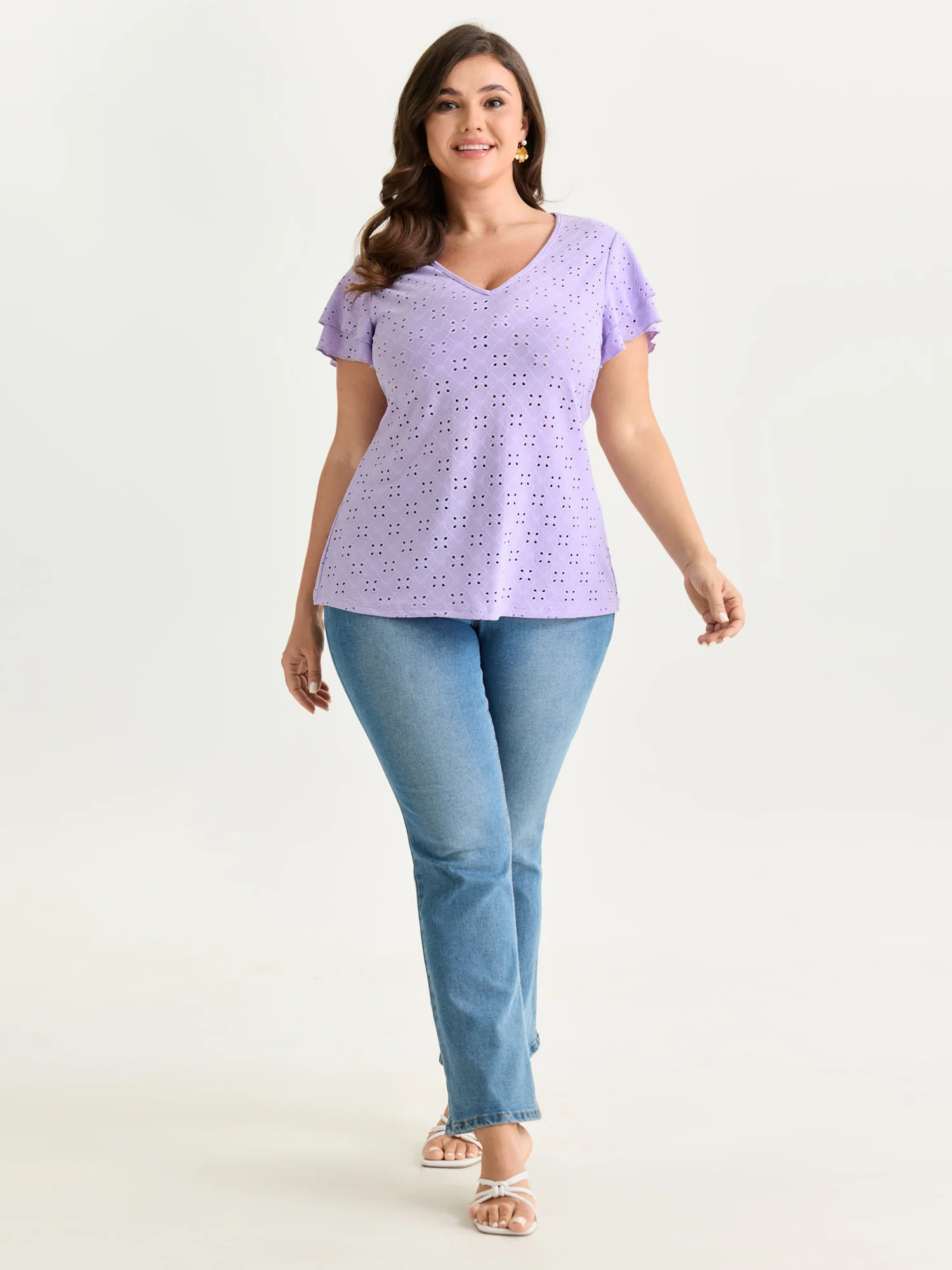 Layered Ruffled Sleeve V-Neck Knit Top - Image 3