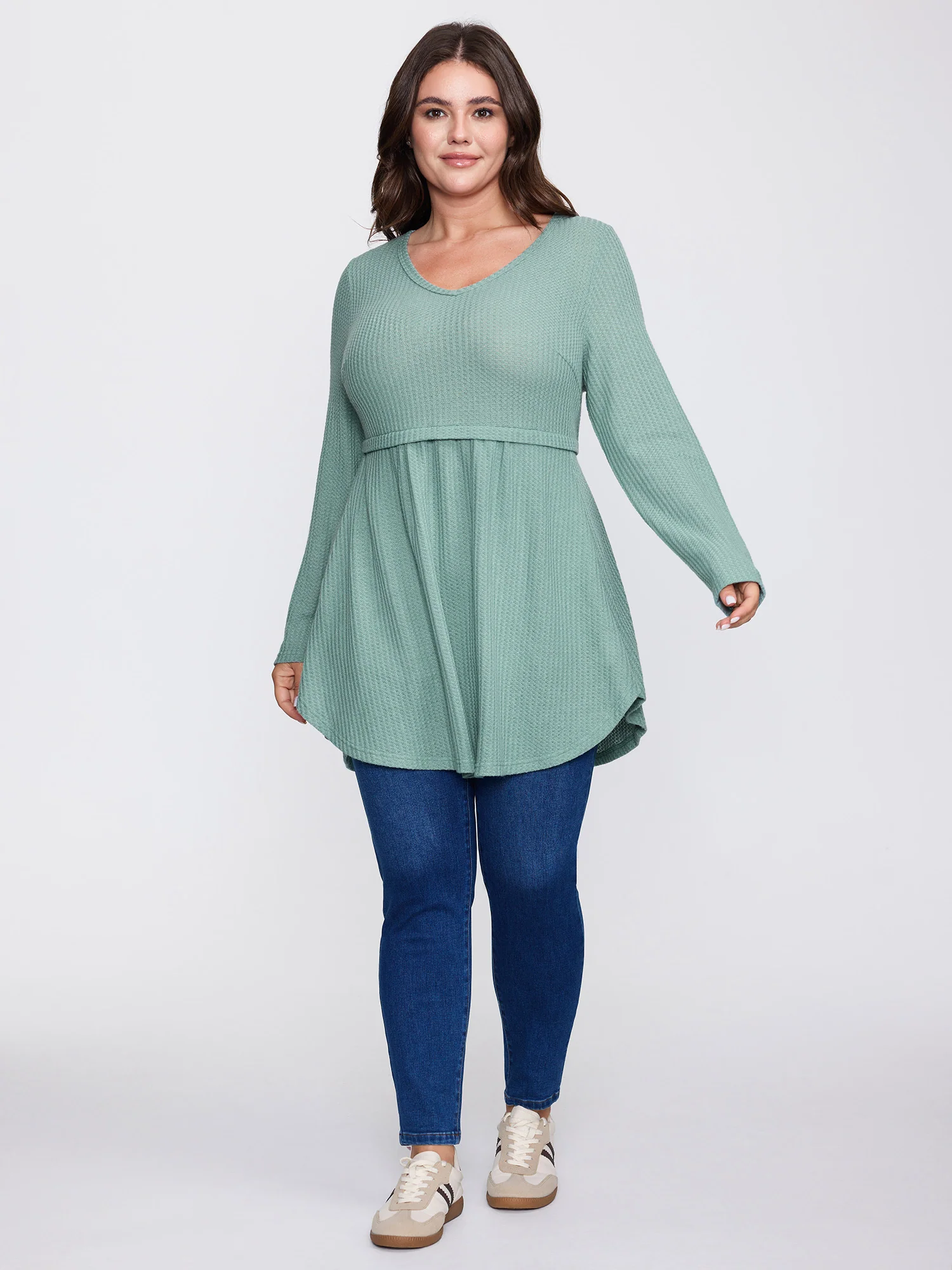 Layered V-Neck Fit and Flare Knit Top - Image 3