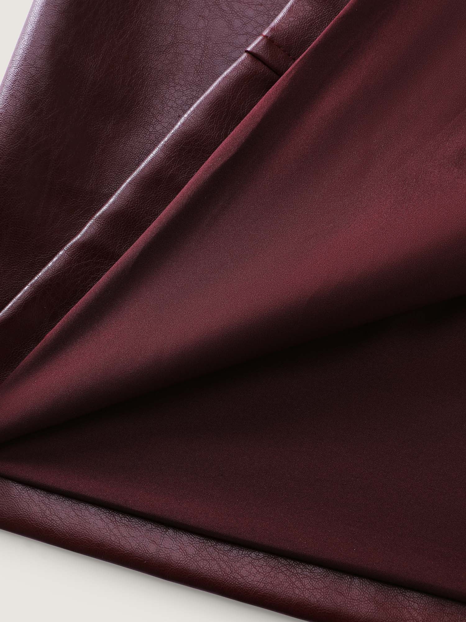 Artificial Leather Belted Waist Long Coat - Image 5