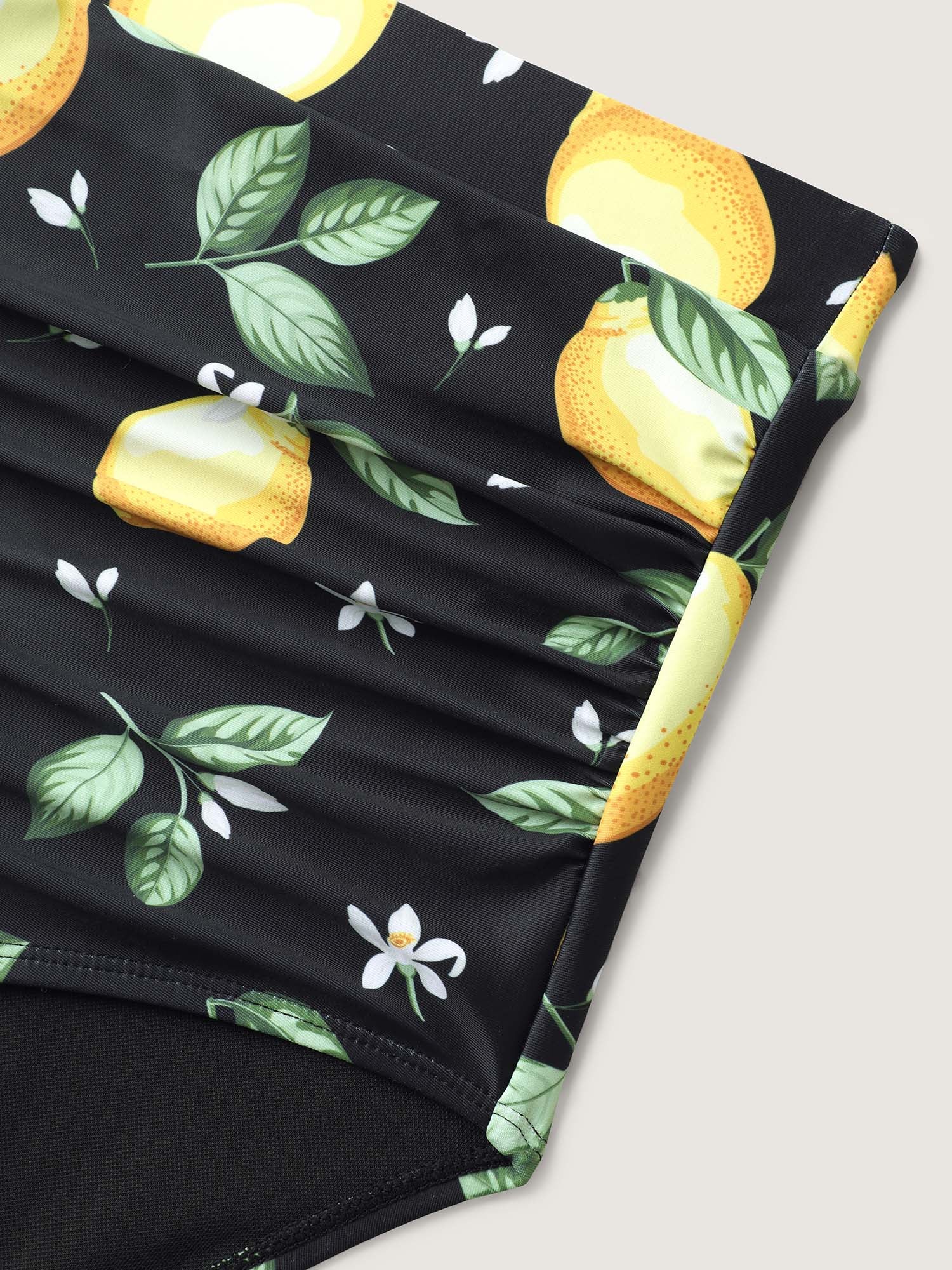 Lemon Print Pleated Tummy-Control Bikini Bottoms - Image 5