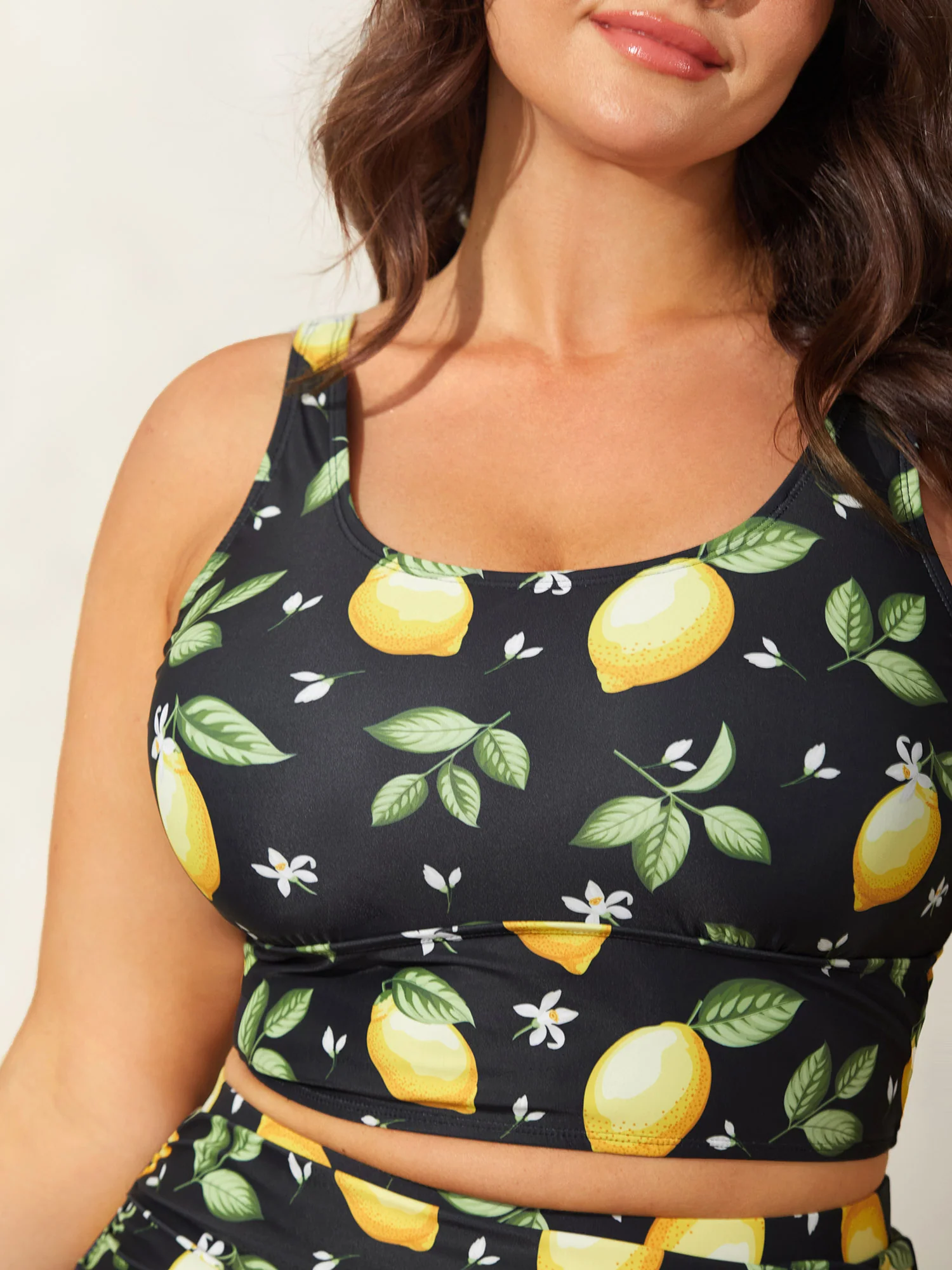 Lemon Print Scoop Neck Bikini Top - Image 2