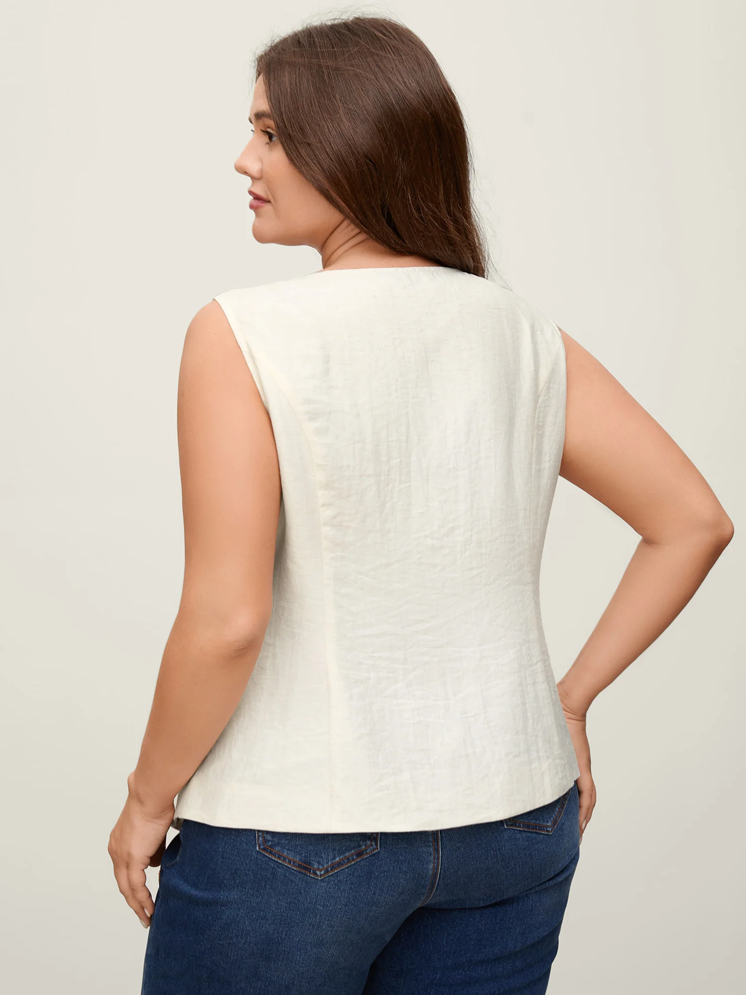 Linen Solid Button Vest - Image 4