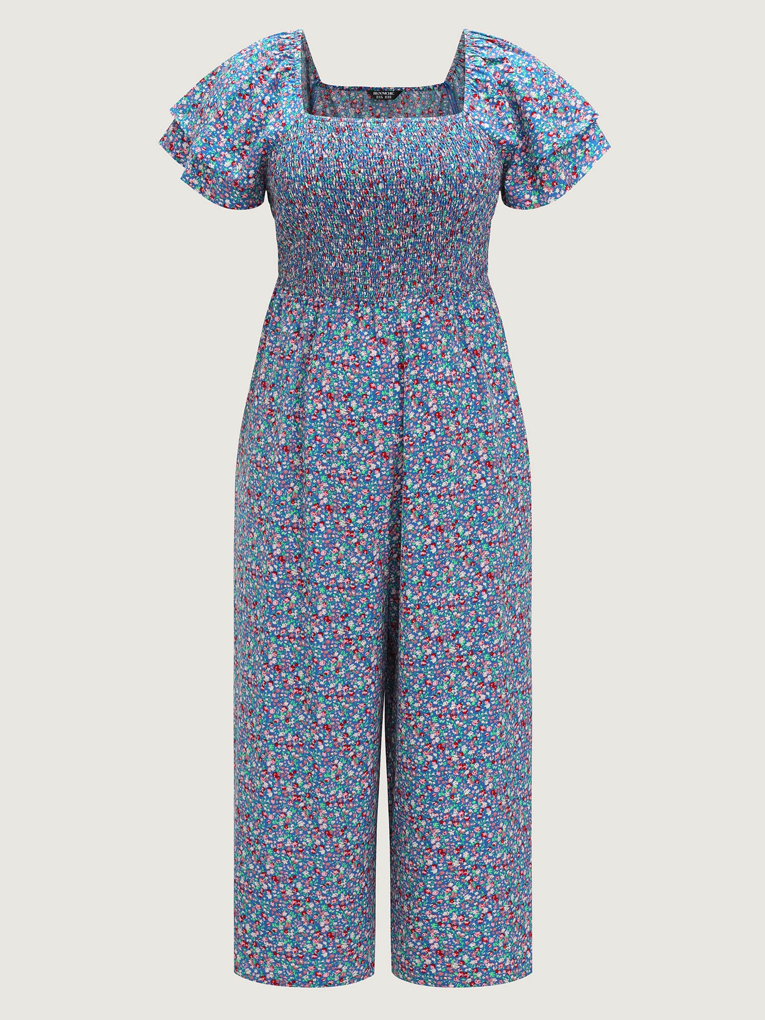 Micro Floral Print Shirred Jumpsuit - Image 7