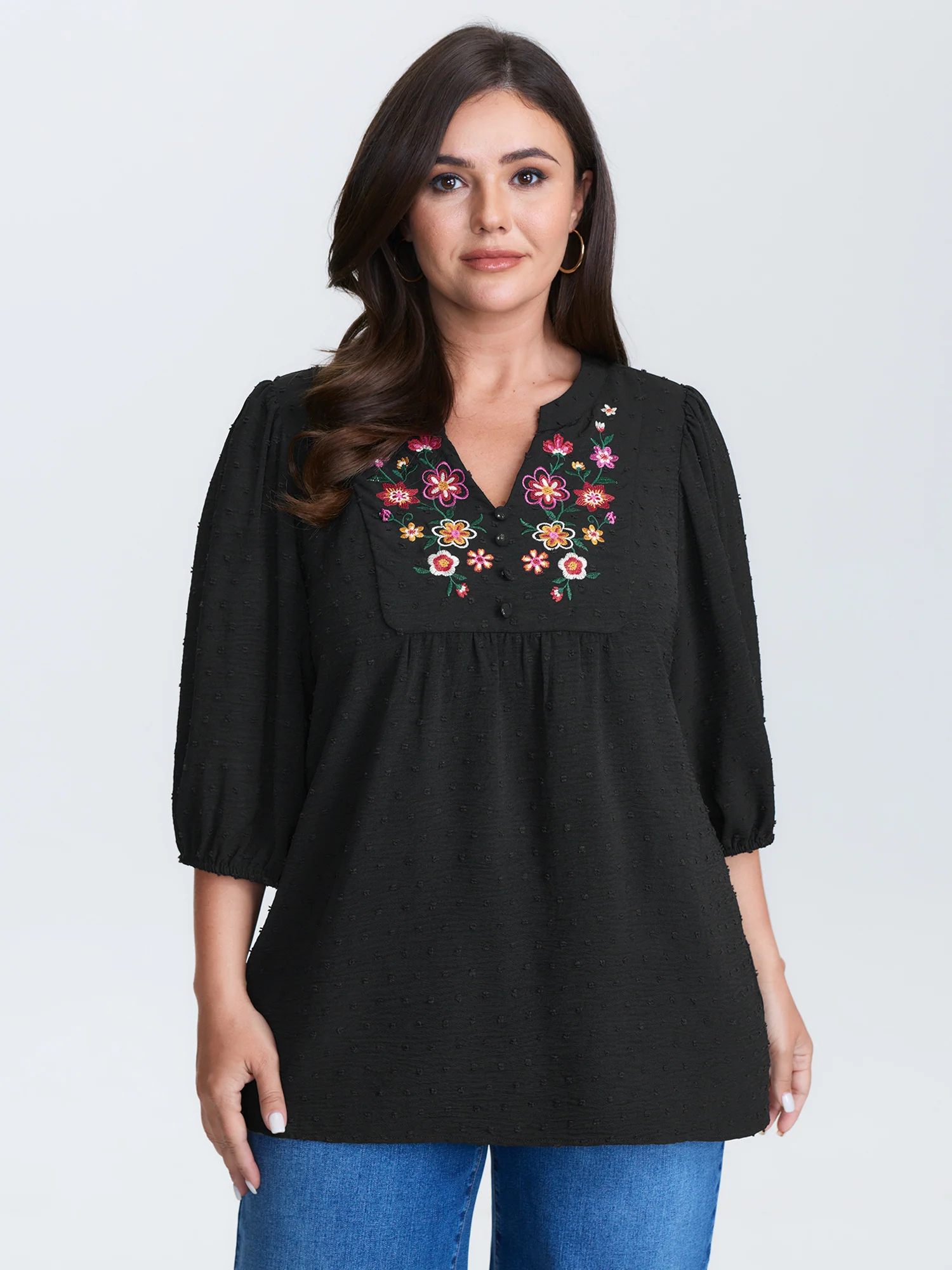 Multicolor Floral Embroidered Flowy Blouse