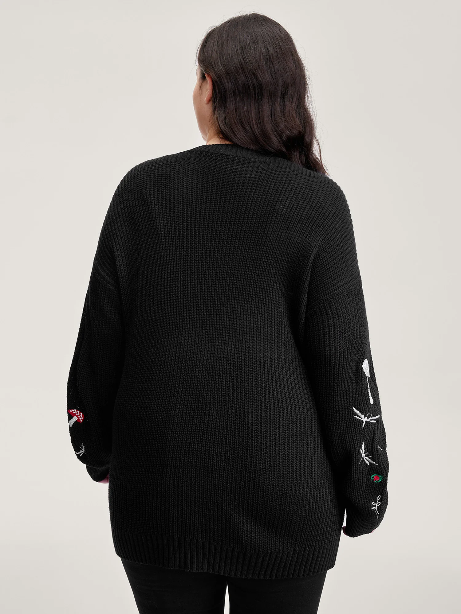 Mushroom Embroidery Textured Button Cardigan - Image 5