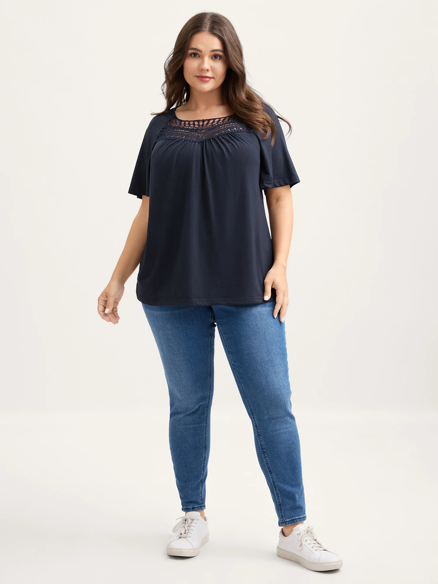 Supersoft Neckline Sheer Lace Neck T-Shirt - Image 3