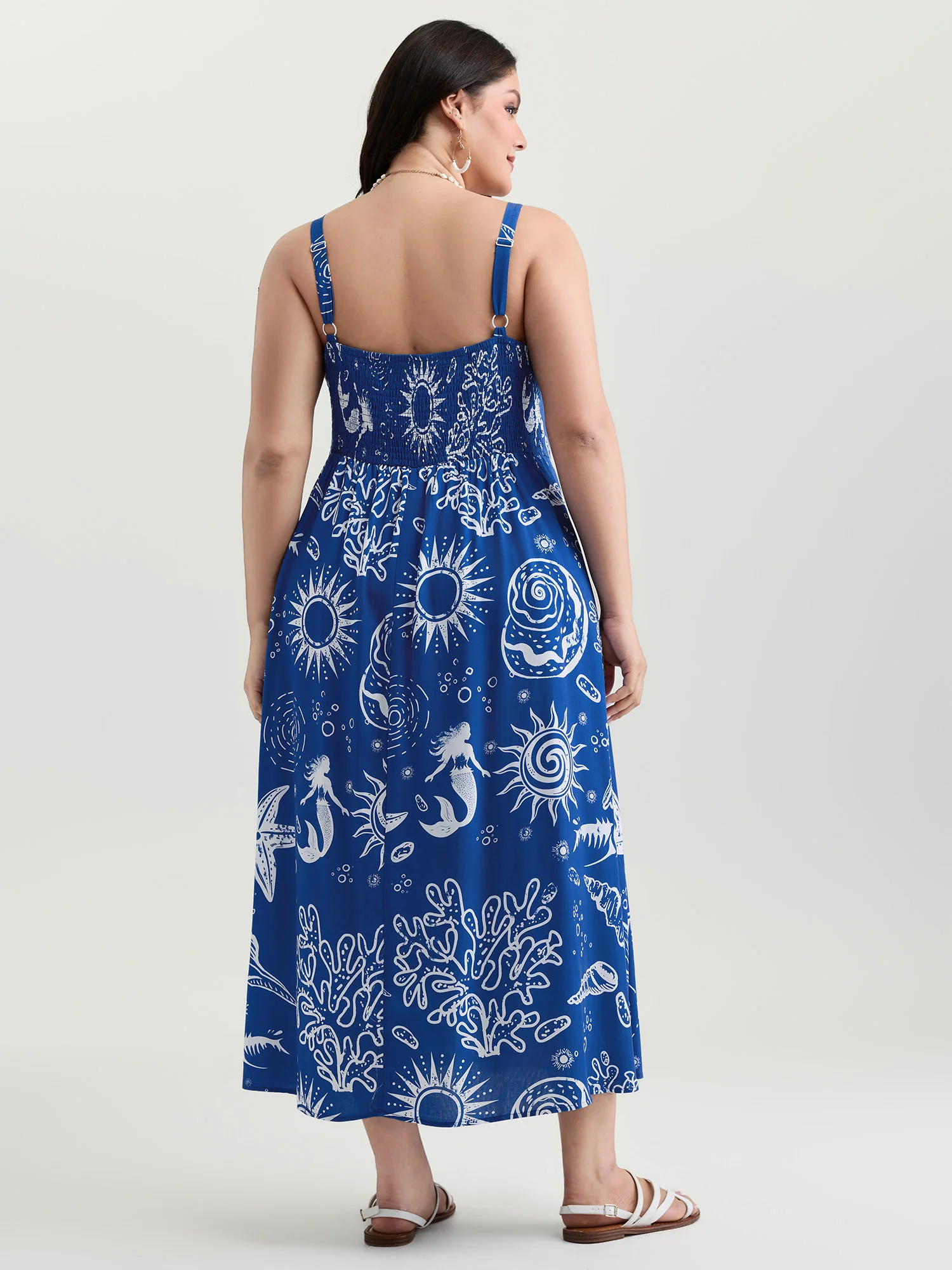 Ocean Print Shirred Adjustable Strap Maxi Dress - Image 4