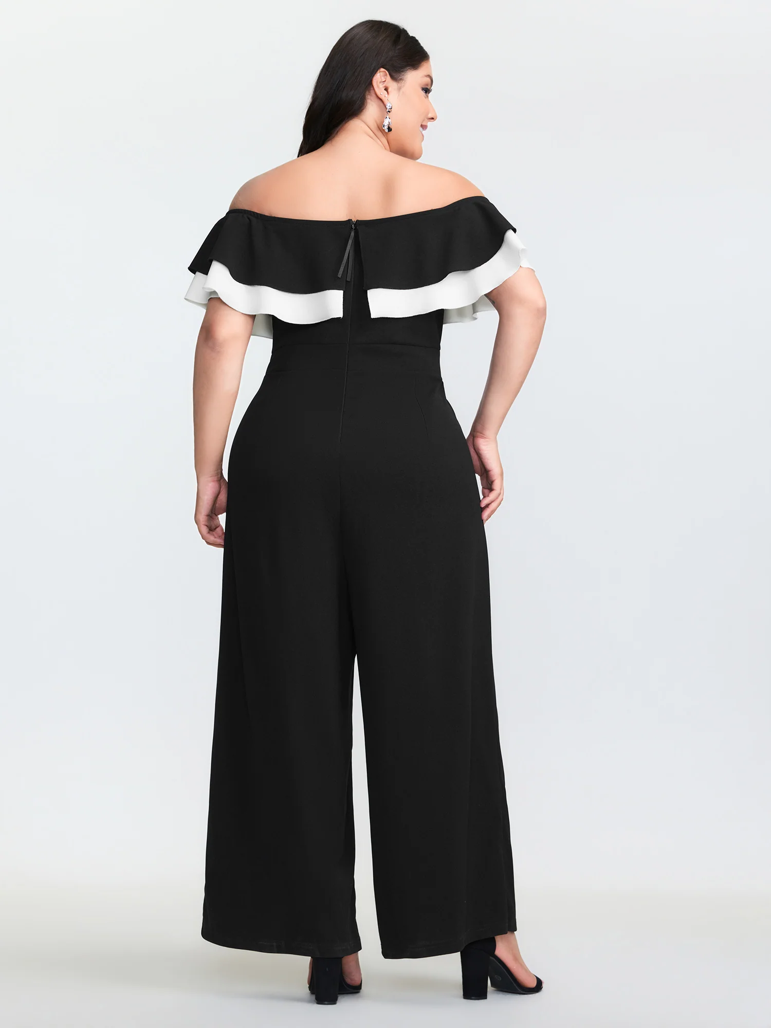 Off-Shoulder Lotus Leaf Neckline Jumpsuit - Image 4
