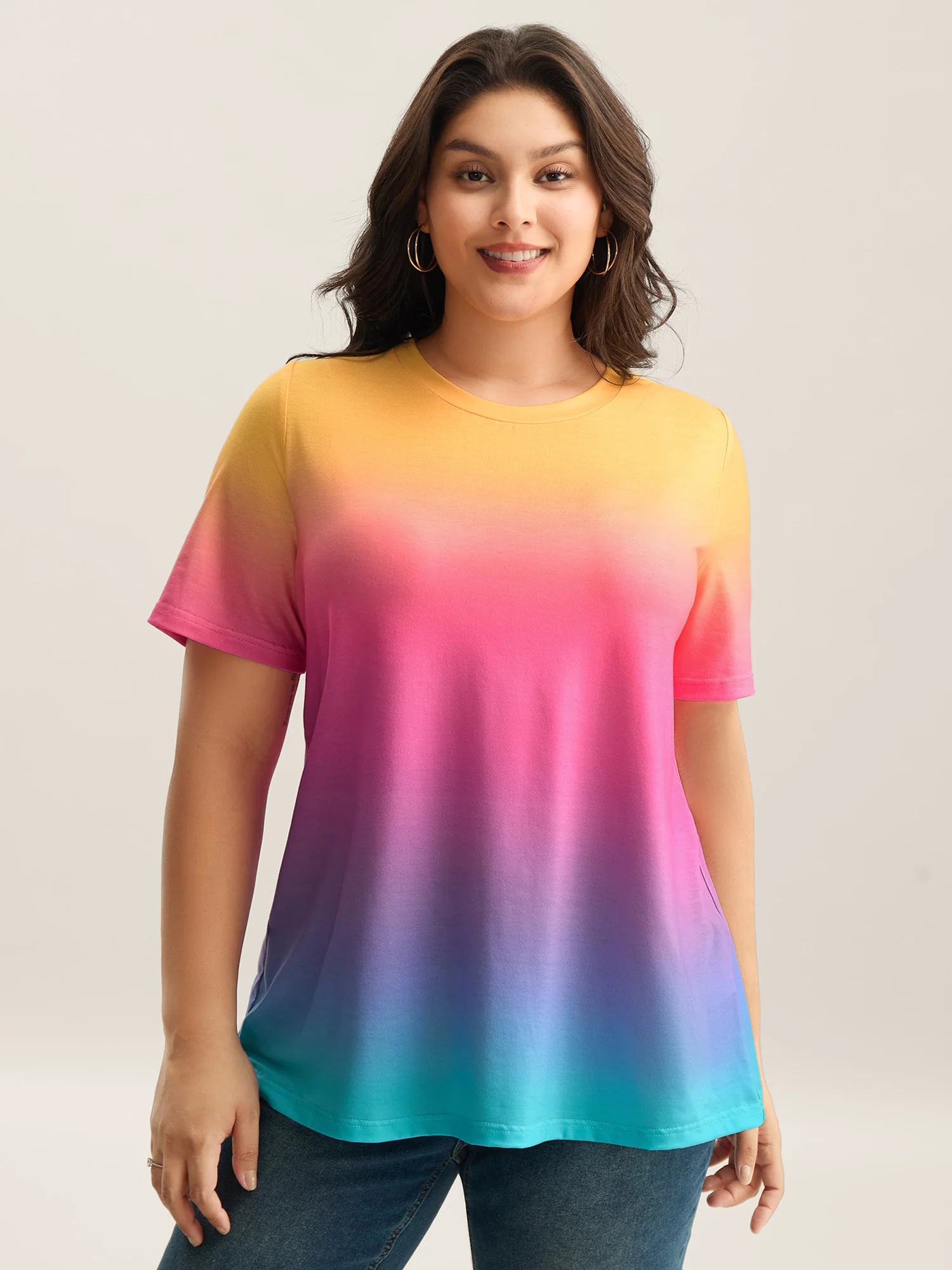 Ombre Gradient Crew Neck Curvy T-Shirt - Image 2