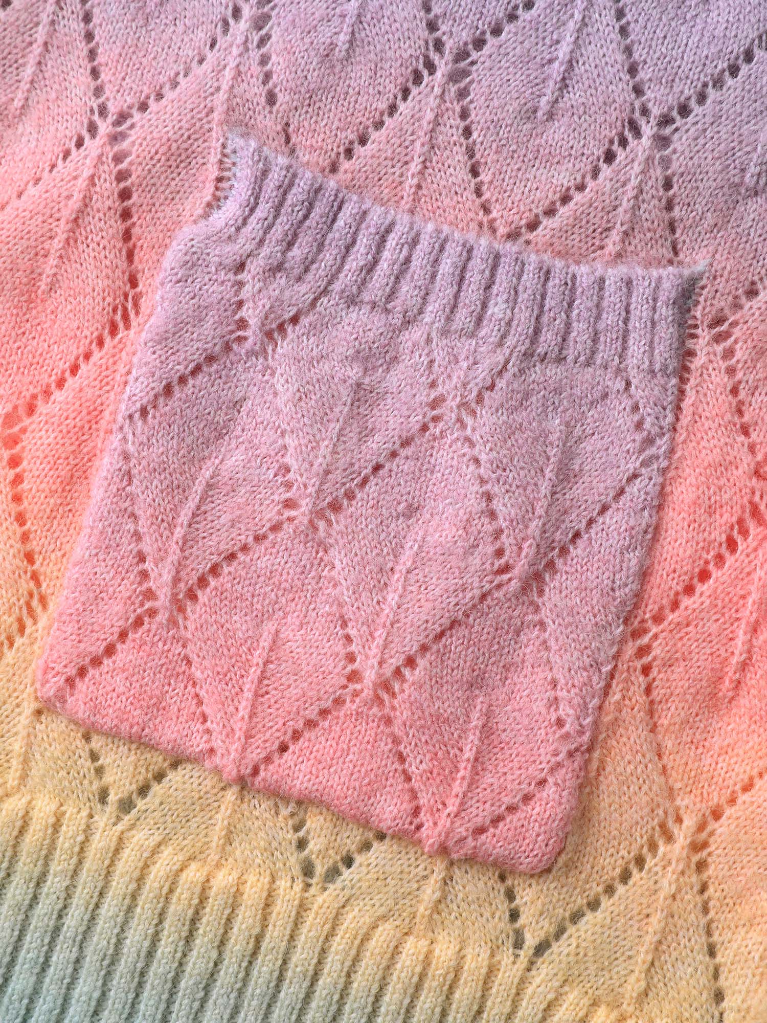 Ombre Gradient Eyelet Trim Knit Cardigan - Image 6